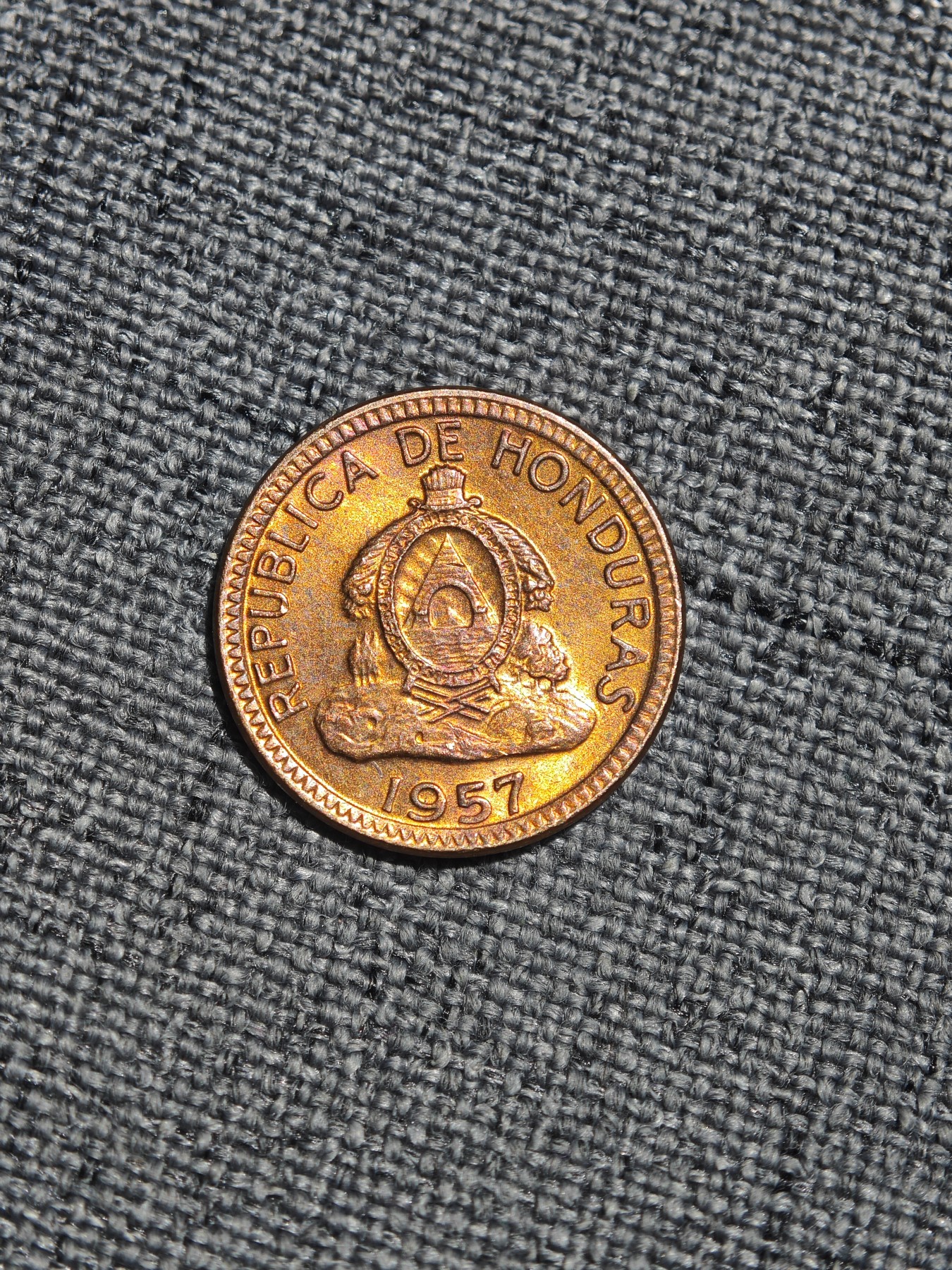 外国硬币收藏第5期 原光未使用洪都拉斯1957年1分铜币