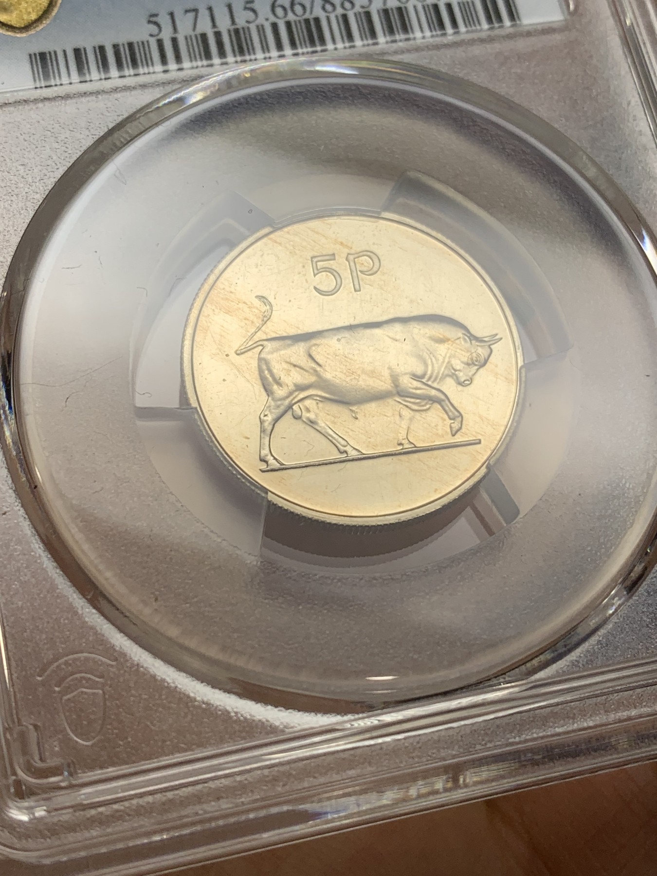 《竞宝斋》第224场-周日，周一，周二 3场 (全场包邮) PCGS金盾 PR66 爱尔兰1971年爱尔兰牛5便士精制镍币