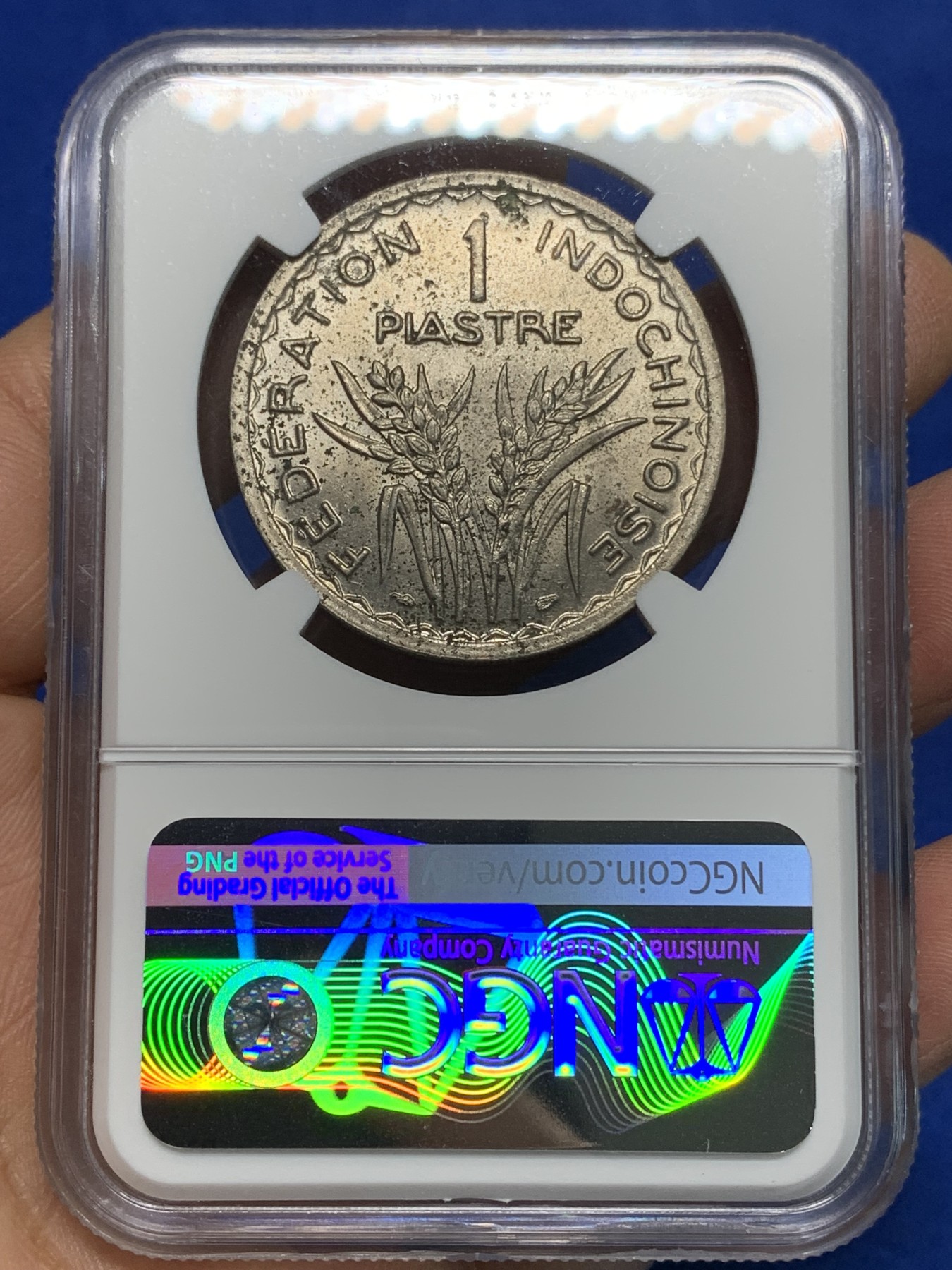 《竞宝斋》第224场-周日，周一，周二 3场 (全场包邮) NGC UNCD 1947年法属印支1皮亚斯镍币