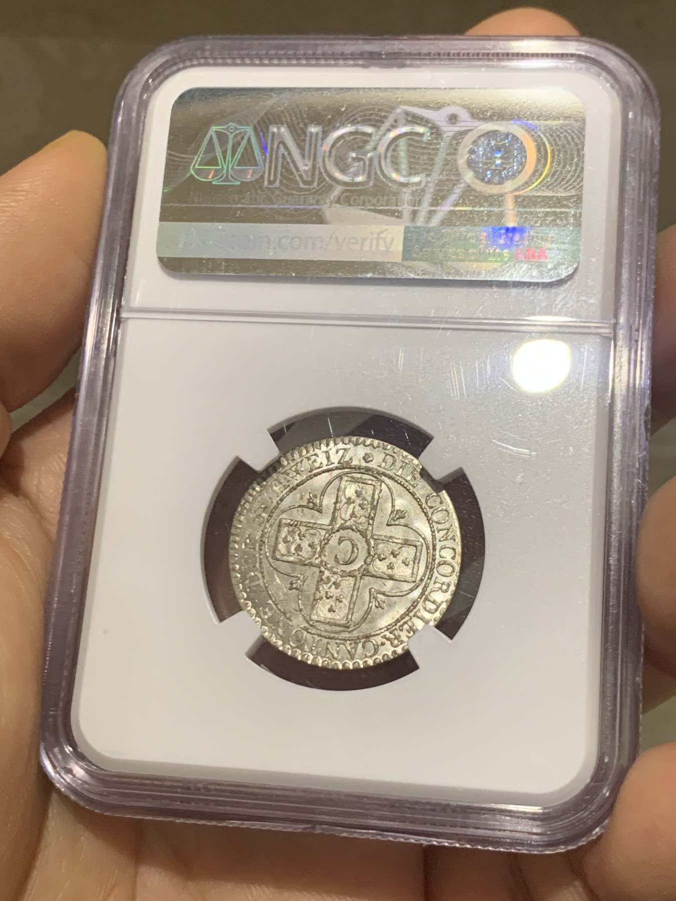 《竞宝斋》第224场-周日，周一，周二 3场 (全场包邮) NGC-MS67 1826年瑞士阿尔高1巴增银币 极品，冠军分，底板完美，近200年历史的币还能保存的如此之好，非常难得