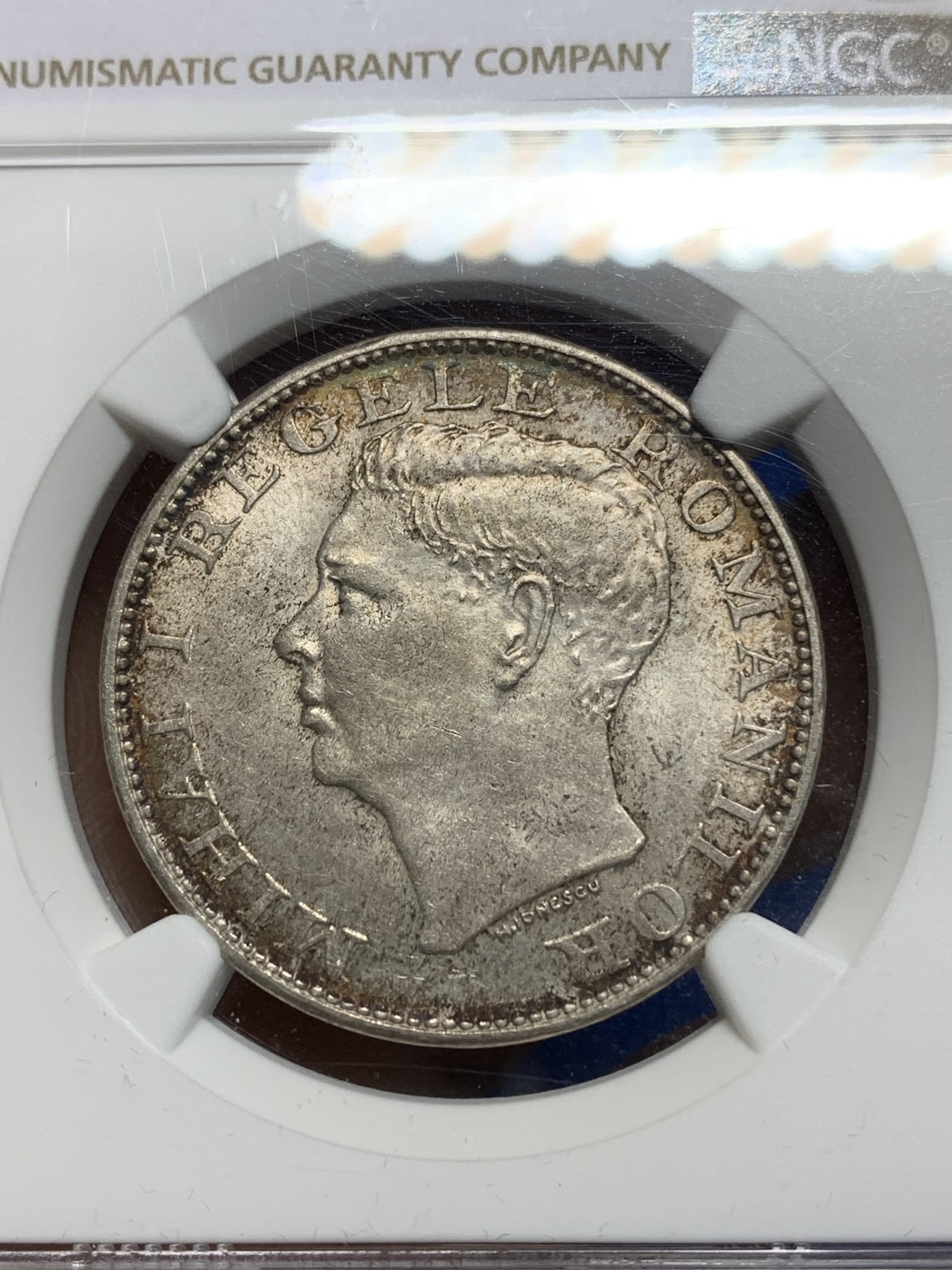 《竞宝斋》第224场-周日，周一，周二 3场 (全场包邮) NGC-MS62 1944年罗马尼亚500L银币，双面深彩环彩包浆，带原光