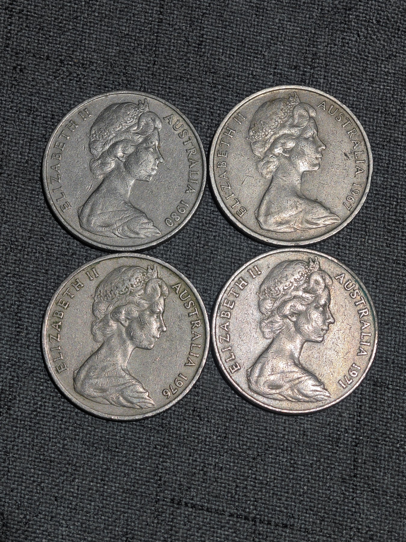 外国硬币收藏第5期 澳大利亚老版女王鸭嘴兽20分4枚