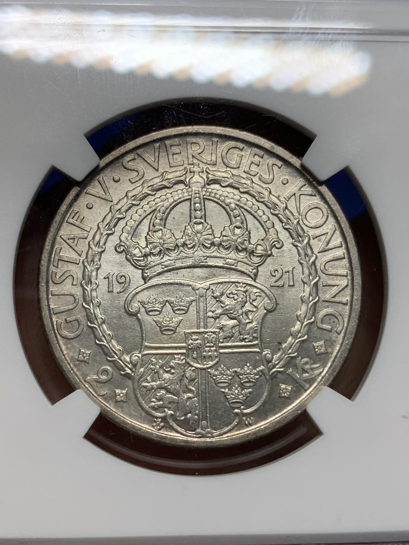 《竞宝斋》第224场-周日，周一，周二 3场 (全场包邮) NGC MS63 瑞典1921年政治自由400周年银币