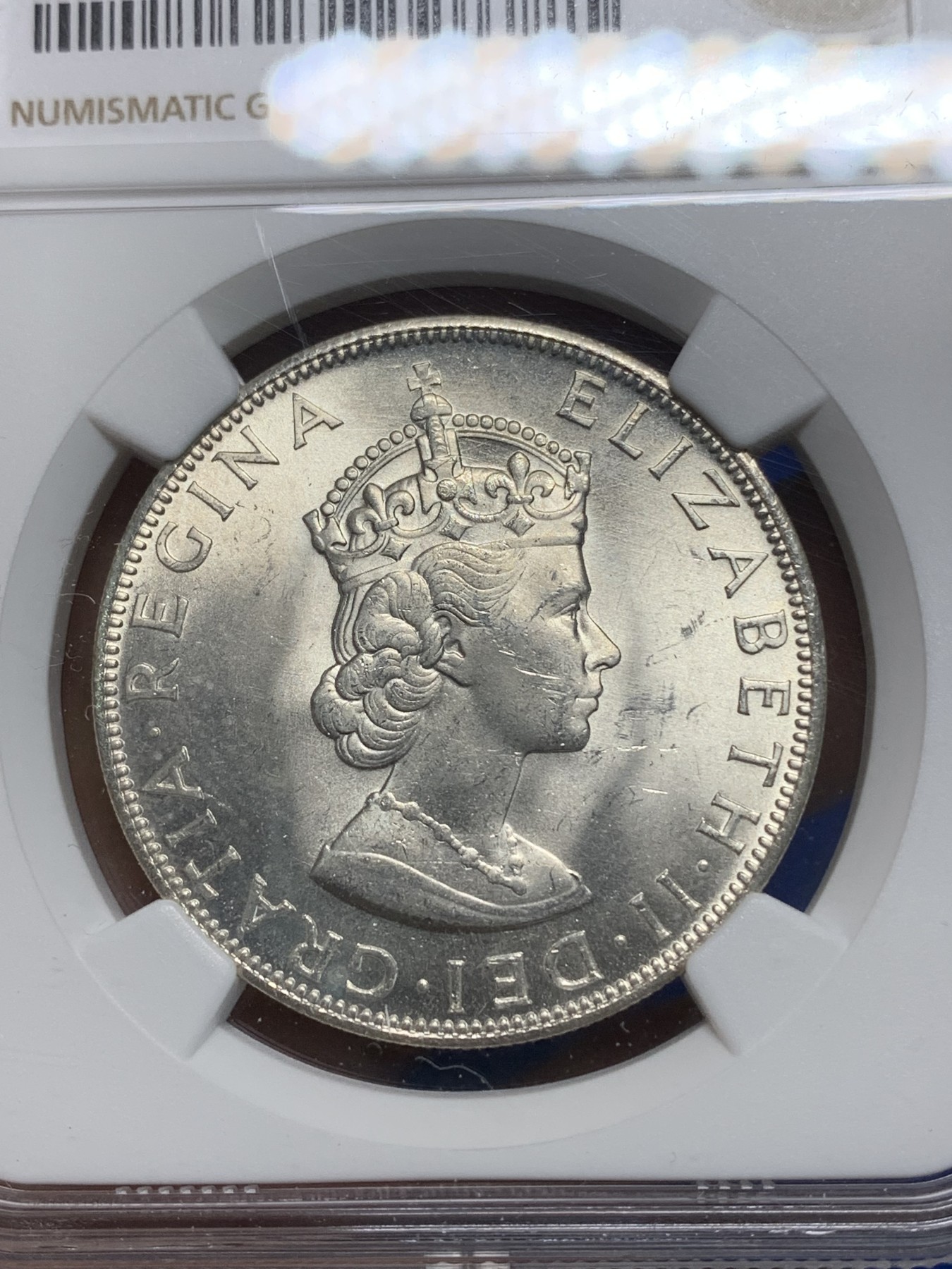 《竞宝斋》第224场-周日，周一，周二 3场 (全场包邮) NGC-MS63 英属百慕大1964年伊丽莎白二世青年头像克朗银币 头像十分漂亮