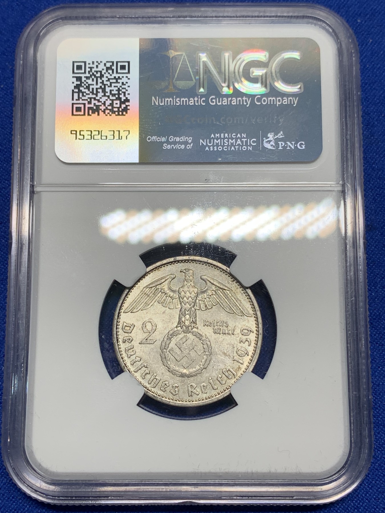 《竞宝斋》第224场-周日，周一，周二 3场 (全场包邮) NGC MS62 德国1939年A版兴登堡2马克银币