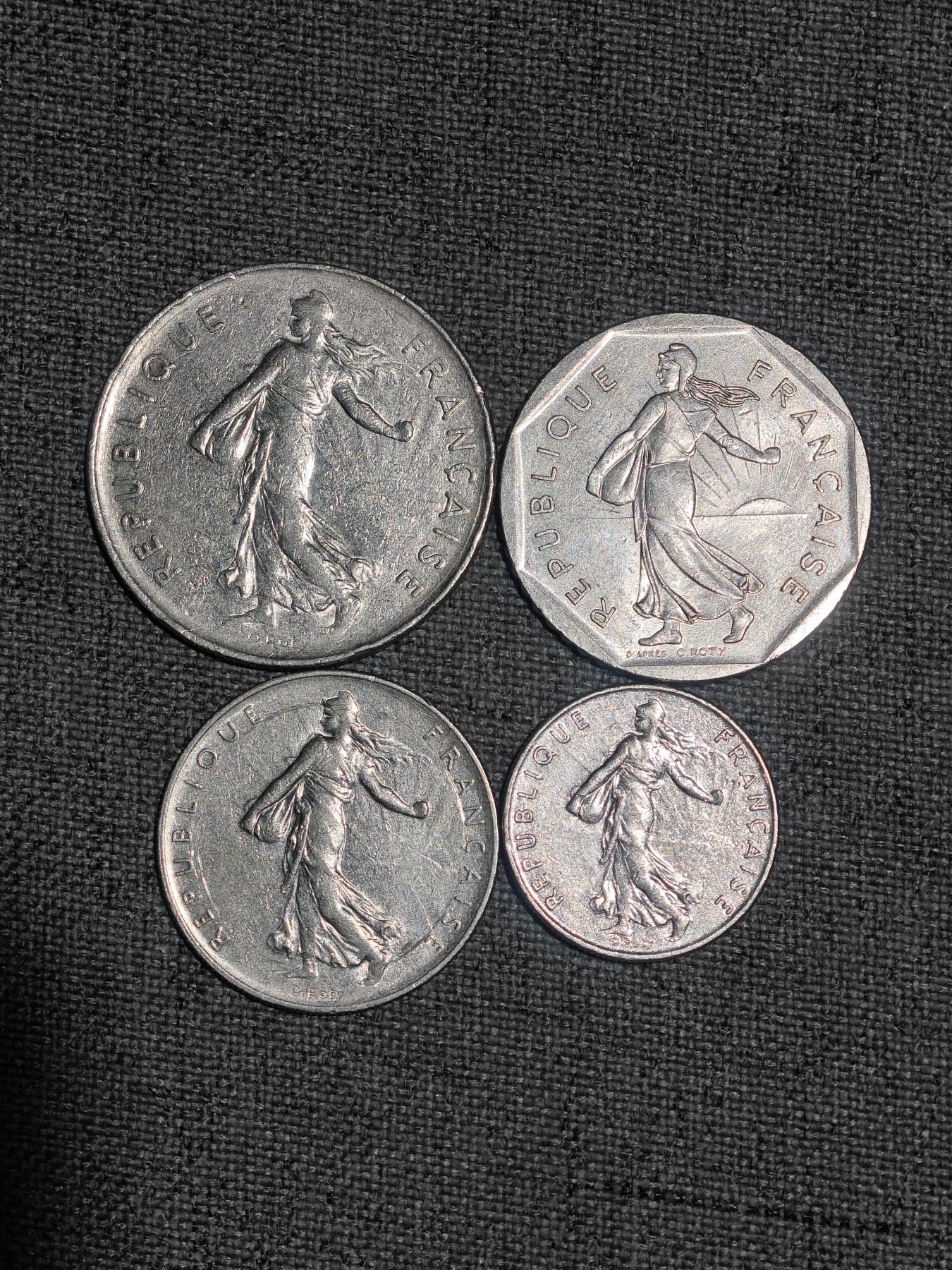 外国硬币收藏第5期 法国老版播种女神5、2、1、0.5法郎4枚
