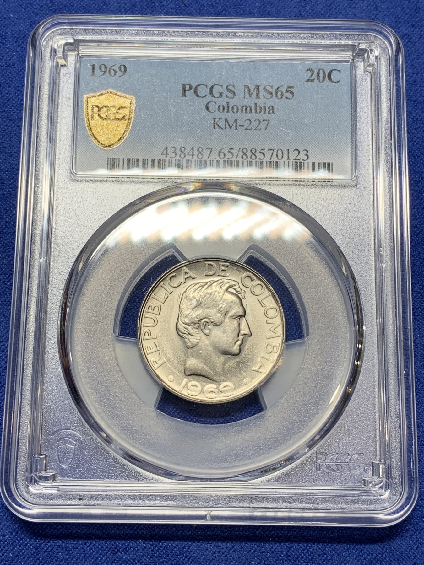 《竞宝斋》第224场-周日，周一，周二 3场 (全场包邮) PCGS金盾 MS65 哥伦比亚1969年20分镍包钢币