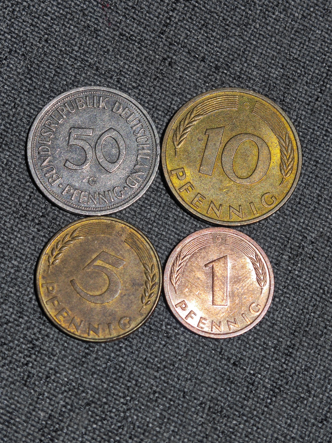 外国硬币收藏第5期 联邦德国50、10、5、1芬尼4枚
