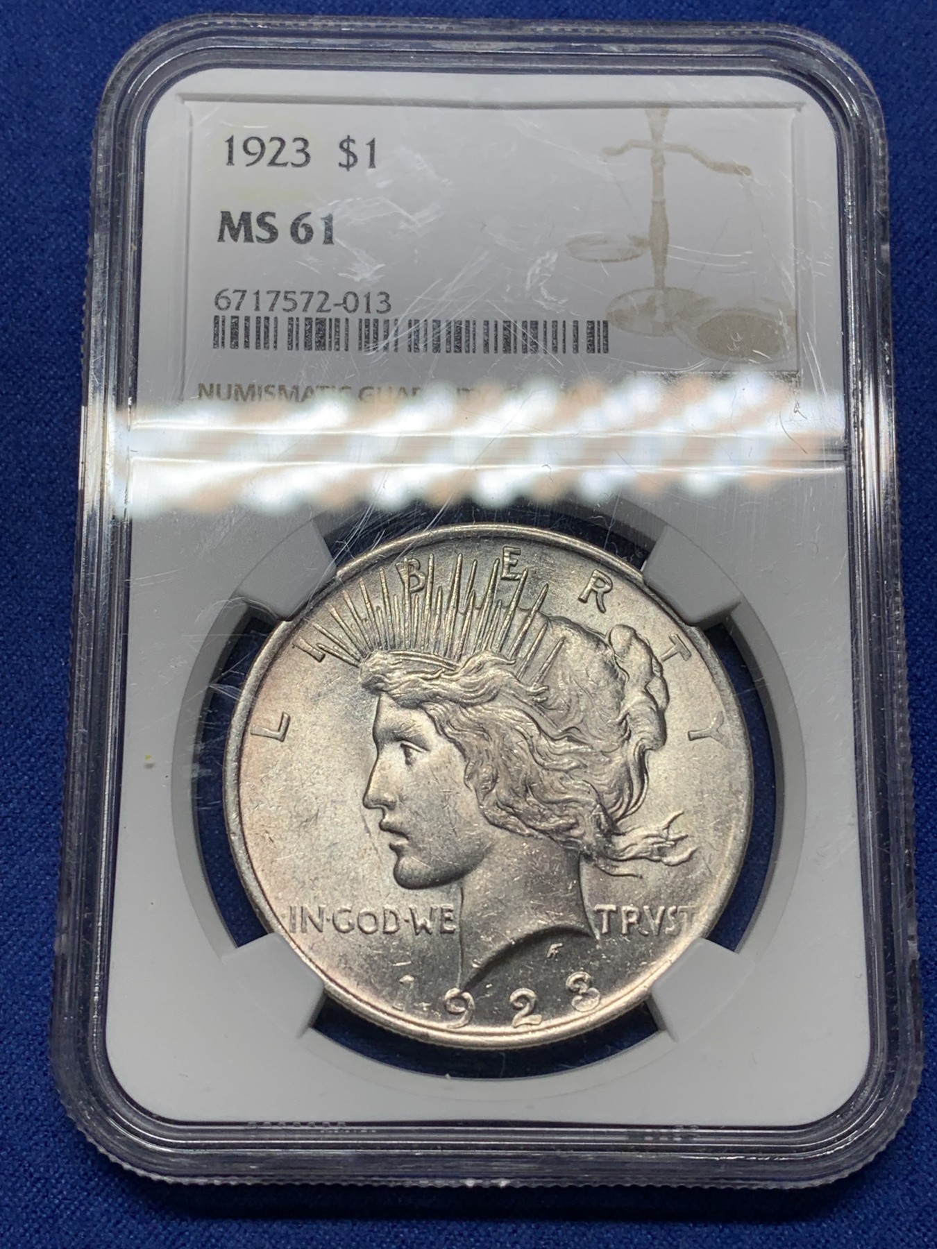 《竞宝斋》第224场-周日，周一，周二 3场 (全场包邮) NGC-MS61 1923年美国和平1美元银币 淡彩包浆