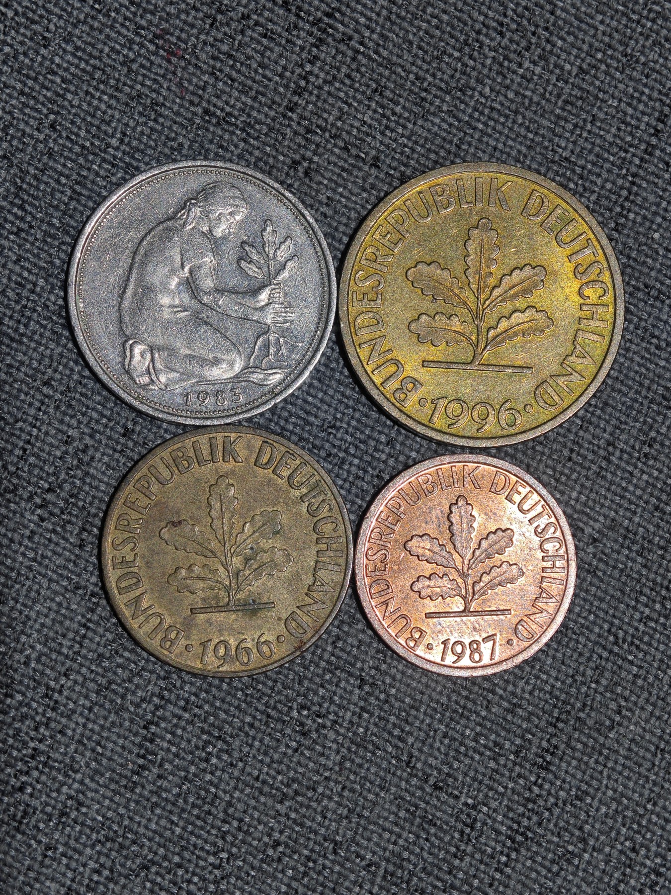 外国硬币收藏第5期 联邦德国50、10、5、1芬尼4枚