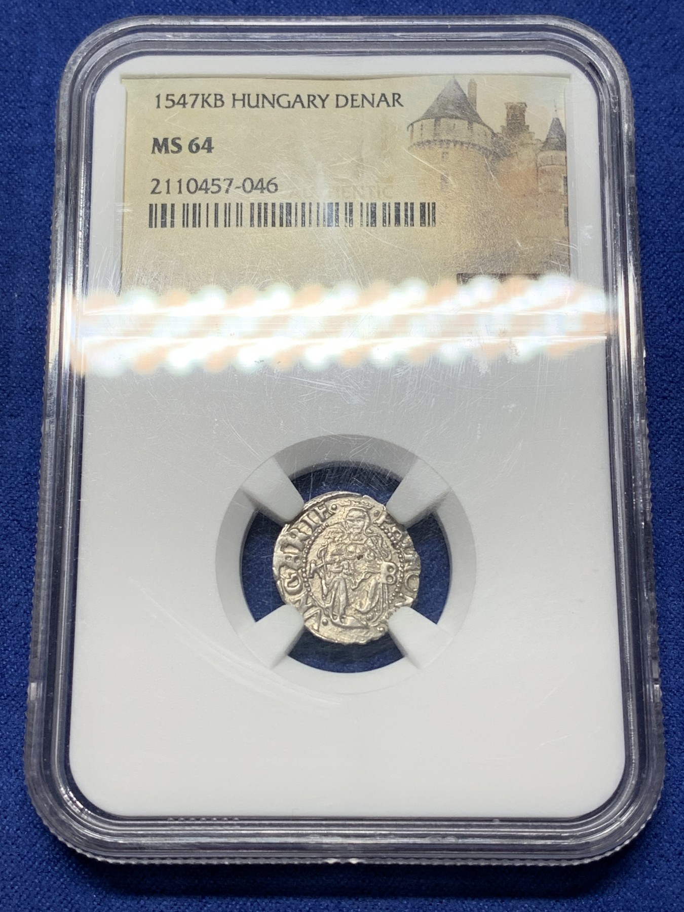 《竞宝斋》第224场-周日，周一，周二 3场 (全场包邮) NGC MS64 冠军分 匈牙利1547年KB版圣母抱子1第纳尔银币