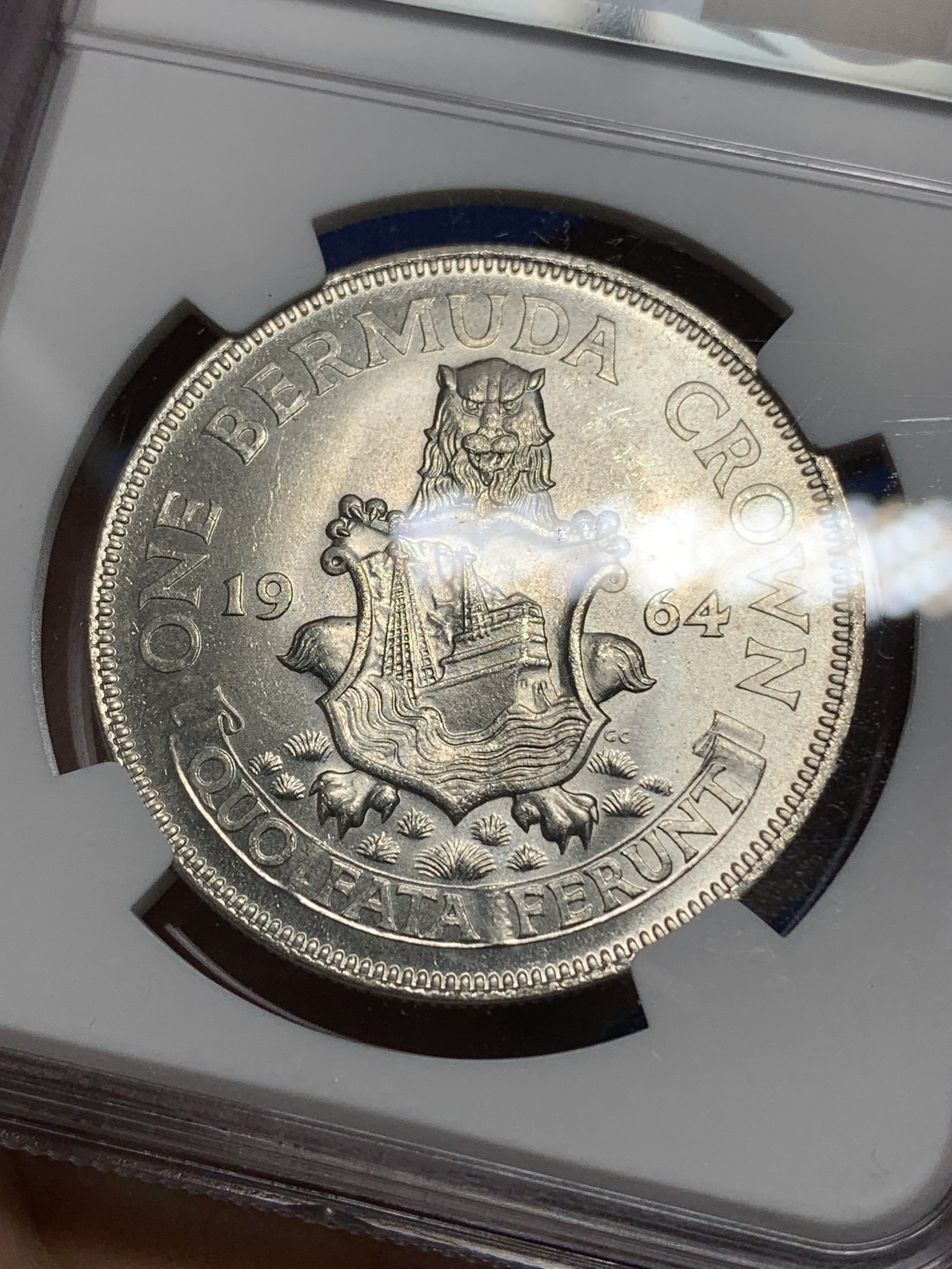 《竞宝斋》第224场-周日，周一，周二 3场 (全场包邮) NGC-MS63 英属百慕大1964年伊丽莎白二世青年头像克朗银币 头像十分漂亮