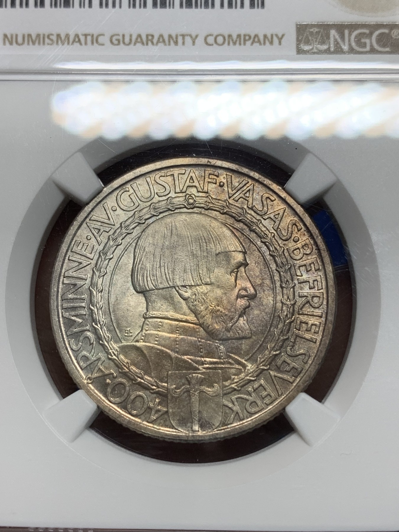 《竞宝斋》第224场-周日，周一，周二 3场 (全场包邮) NGC MS63 瑞典1921年政治自由400周年银币