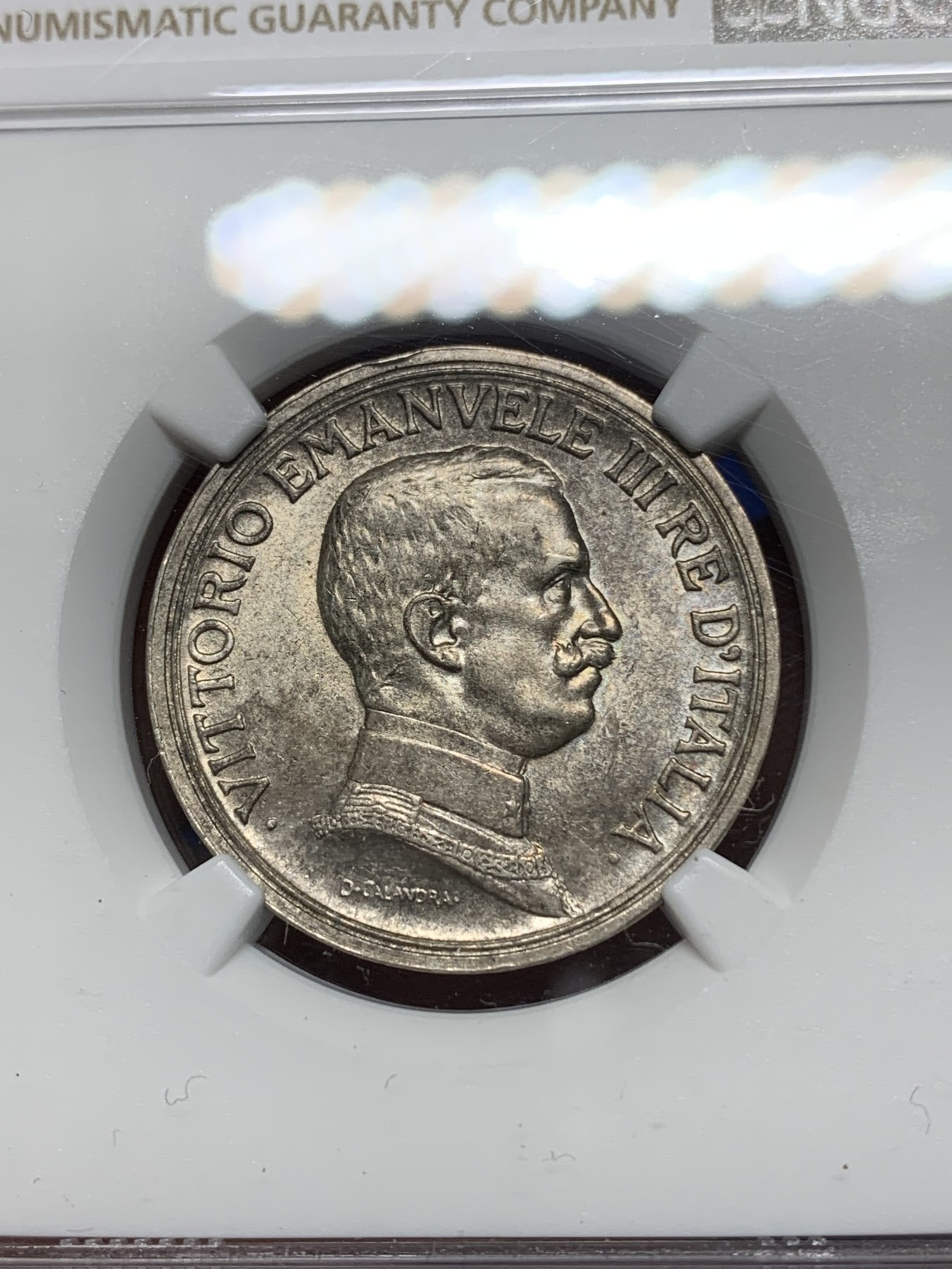 《竞宝斋》第224场-周日，周一，周二 3场 (全场包邮) NGC MS62 意大利1915-R 女神马车 2里拉银币