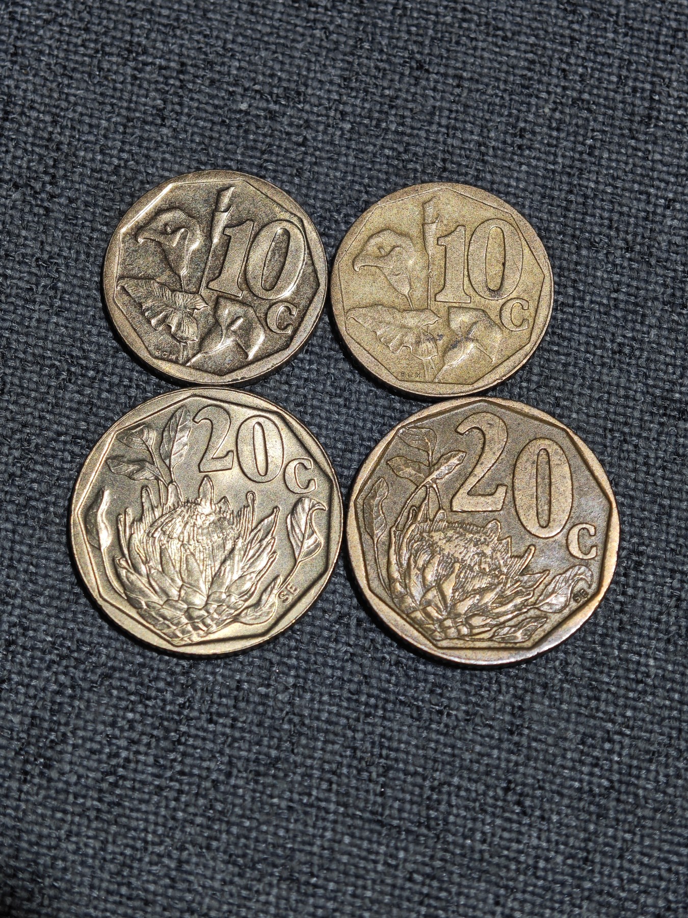 外国硬币收藏第5期 南非花朵多边形20分、10分4枚