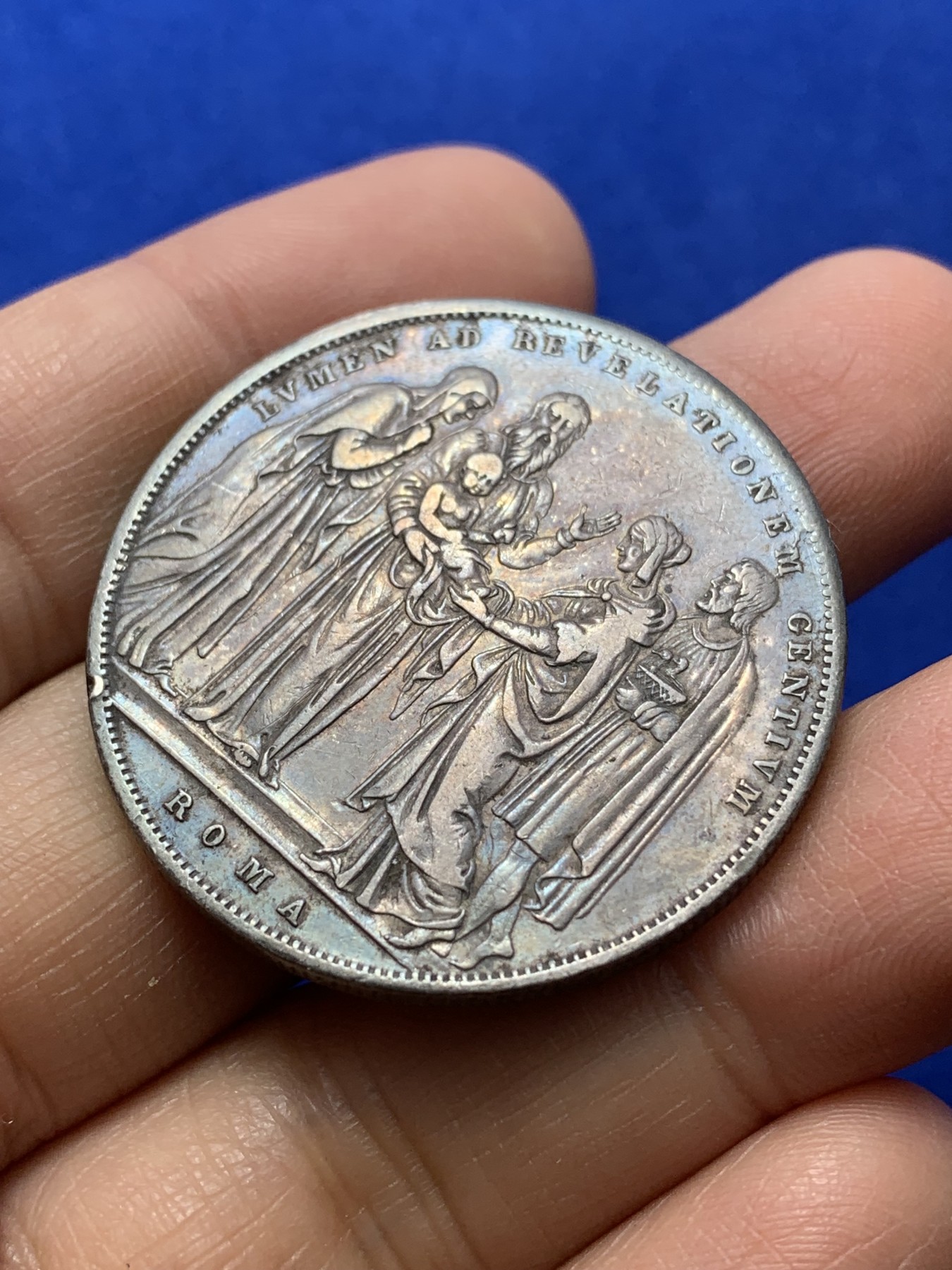 《竞宝斋》第224场-周日，周一，周二 3场 (全场包邮) 意大利教皇国1834年耶稣诞生纪念1斯库多大银币 原味好品