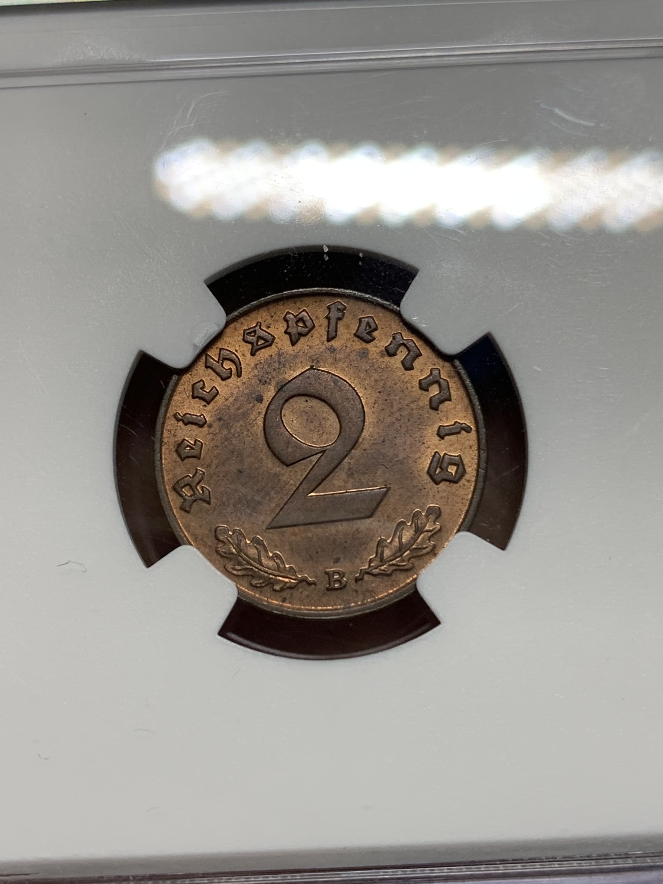 《竞宝斋》第224场-周日，周一，周二 3场 (全场包邮) NGC MS63RB 1939B德国2芬尼 高分难求