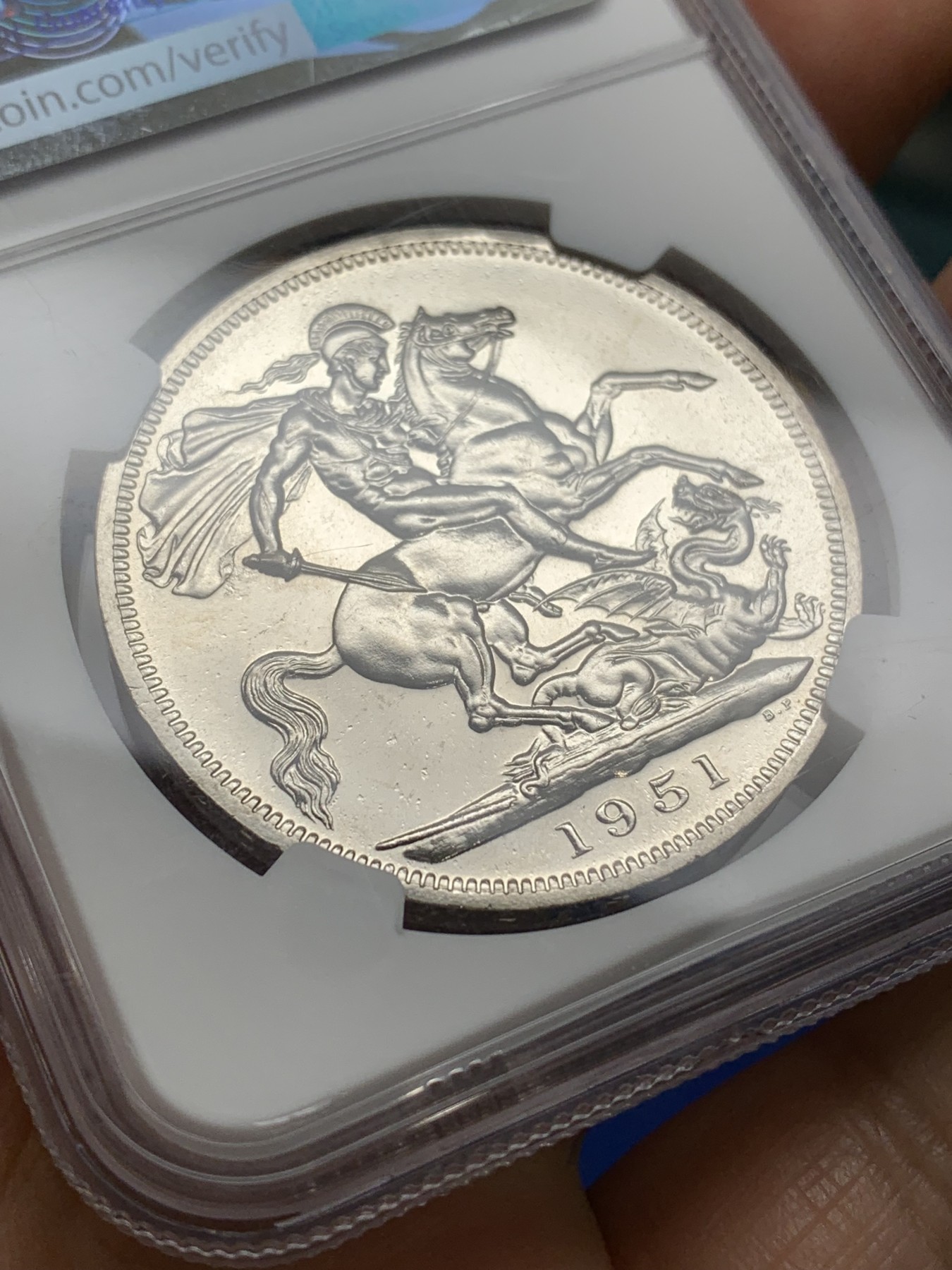 《竞宝斋》第224场-周日，周一，周二 3场 (全场包邮) NGC-PL64 英国 1951年乔治六世克朗 最后的镍马剑