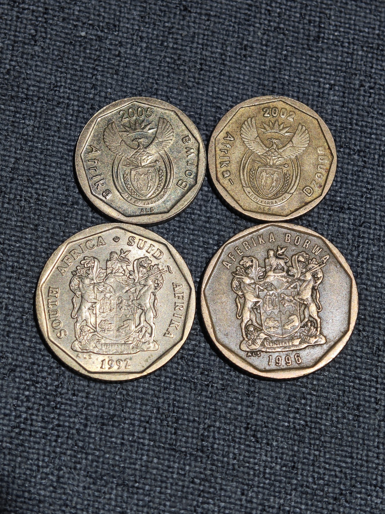 外国硬币收藏第5期 南非花朵多边形20分、10分4枚