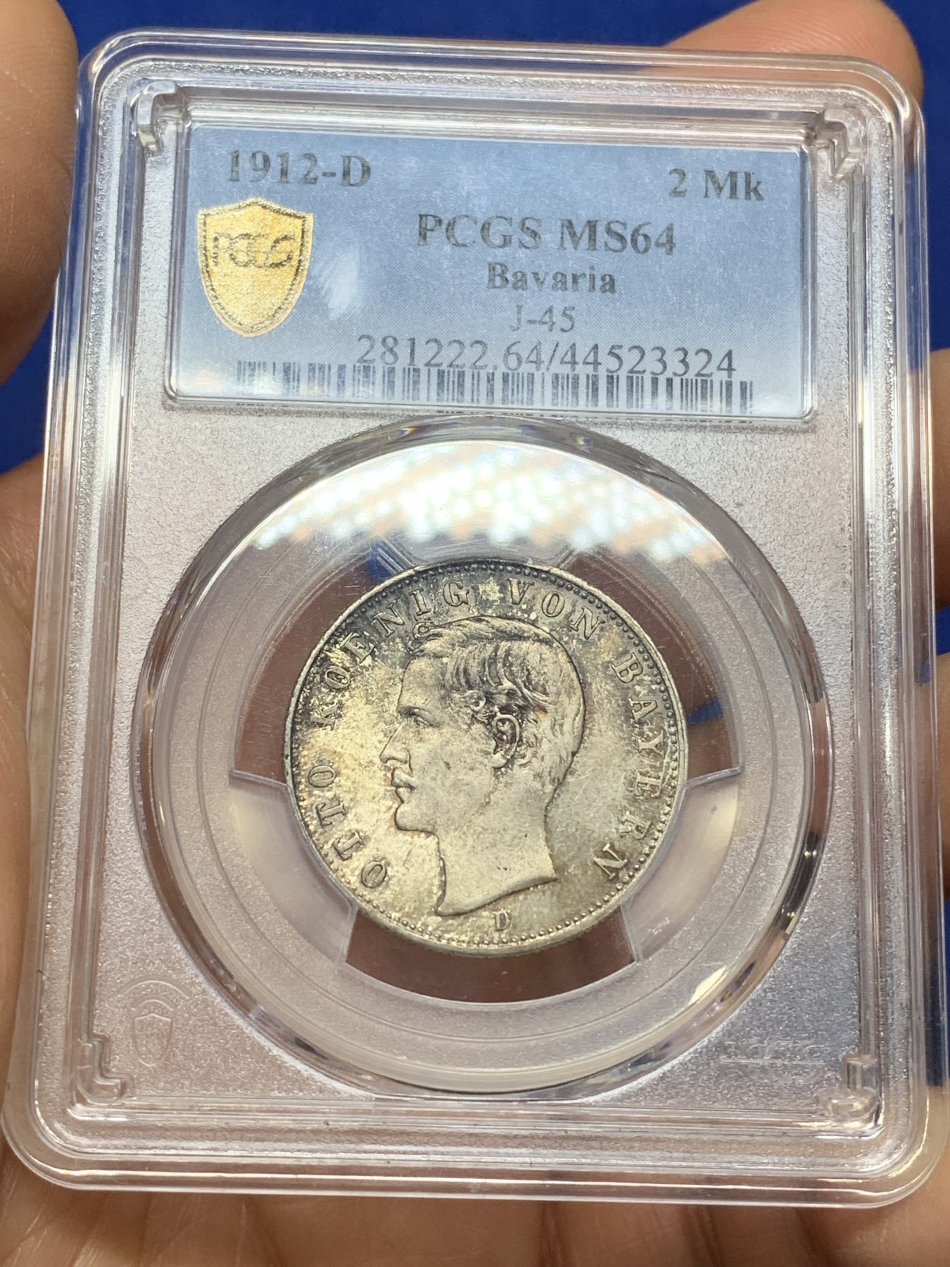 《竞宝斋》第224场-周日，周一，周二 3场 (全场包邮) PCGS MS64 德国 1912 巴伐利亚2马克银币 原味老包浆