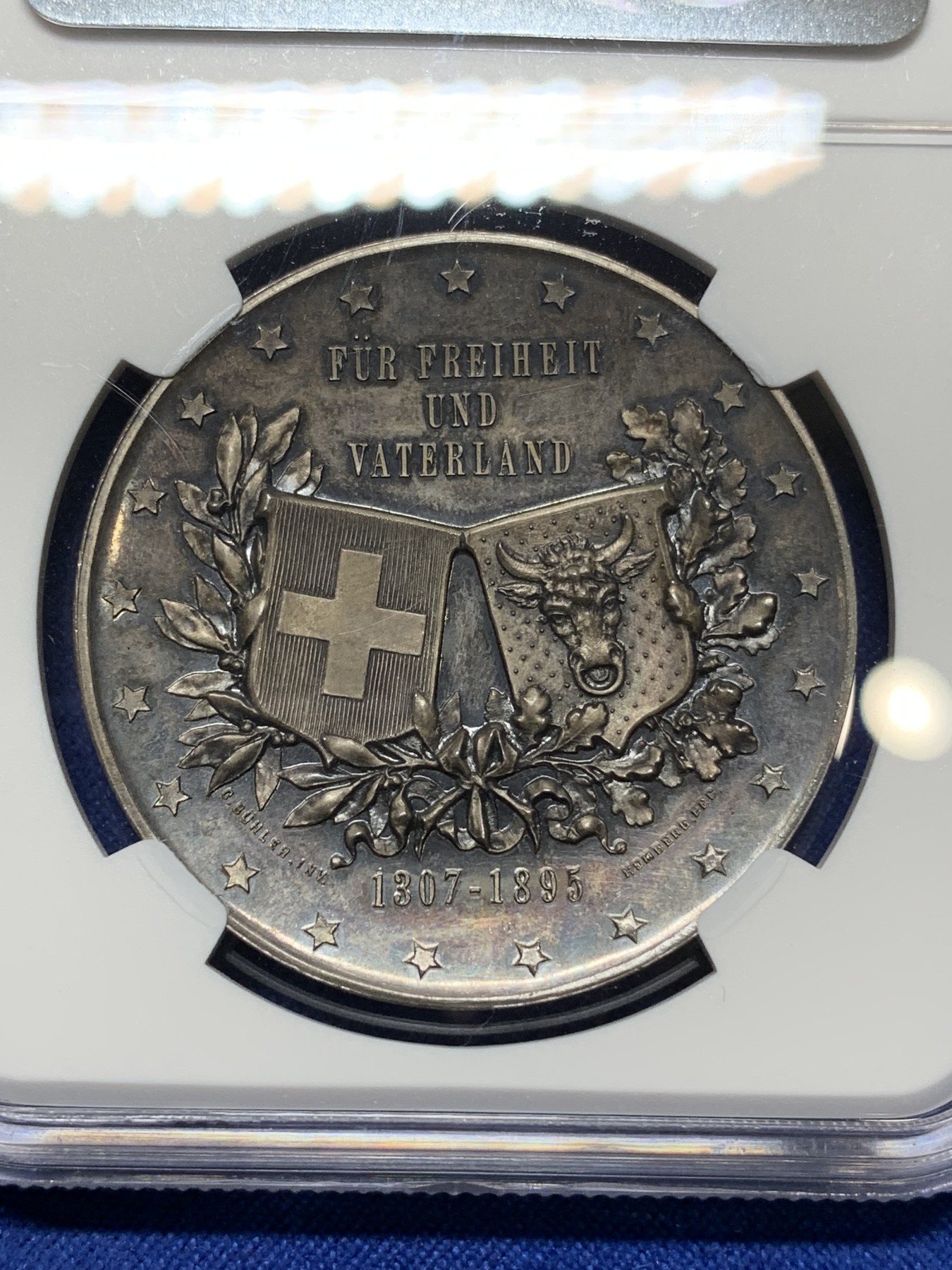 《竞宝斋》第224场-周日，周一，周二 3场 (全场包邮) NGC MS63 瑞士1895阿尔多夫父与子银章