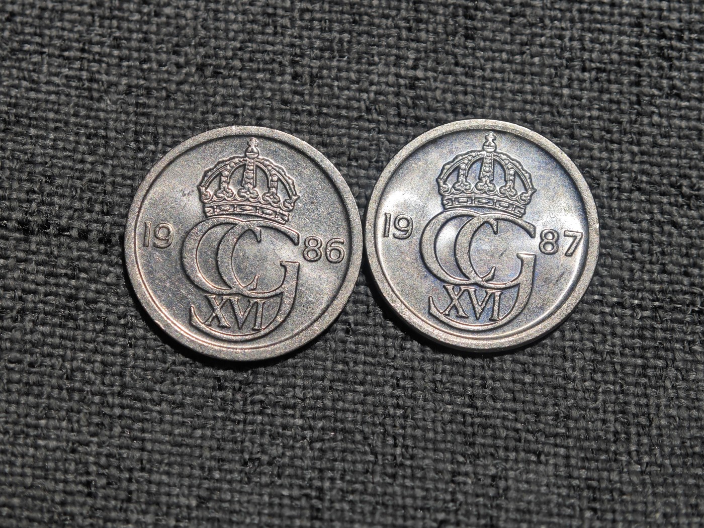 外国硬币收藏第5期 原光瑞典80年代老版10欧尔2枚