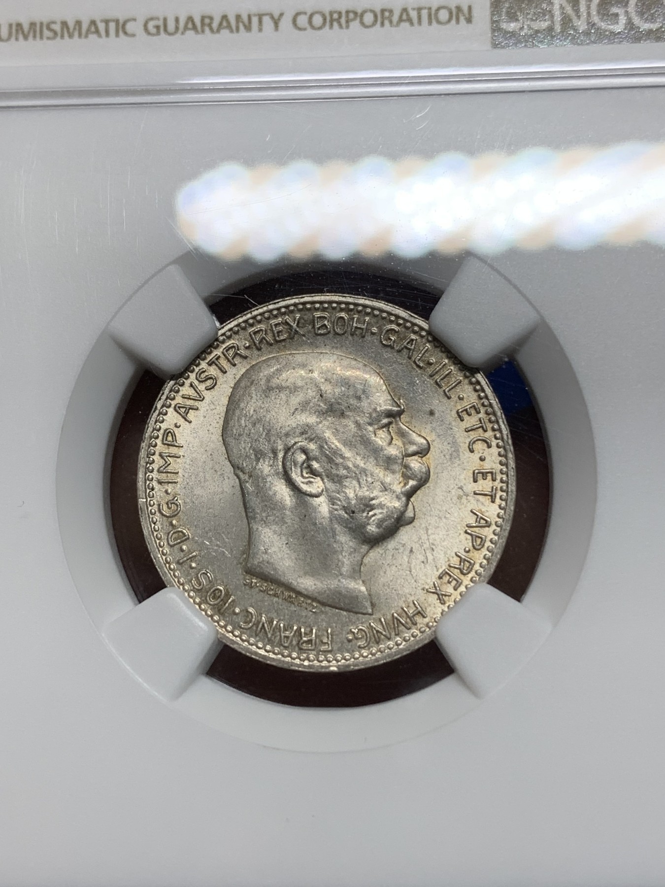 《竞宝斋》第224场-周日，周一，周二 3场 (全场包邮) NGC-MS63 奥匈帝国1915年克朗银币 高点具在，品相不错