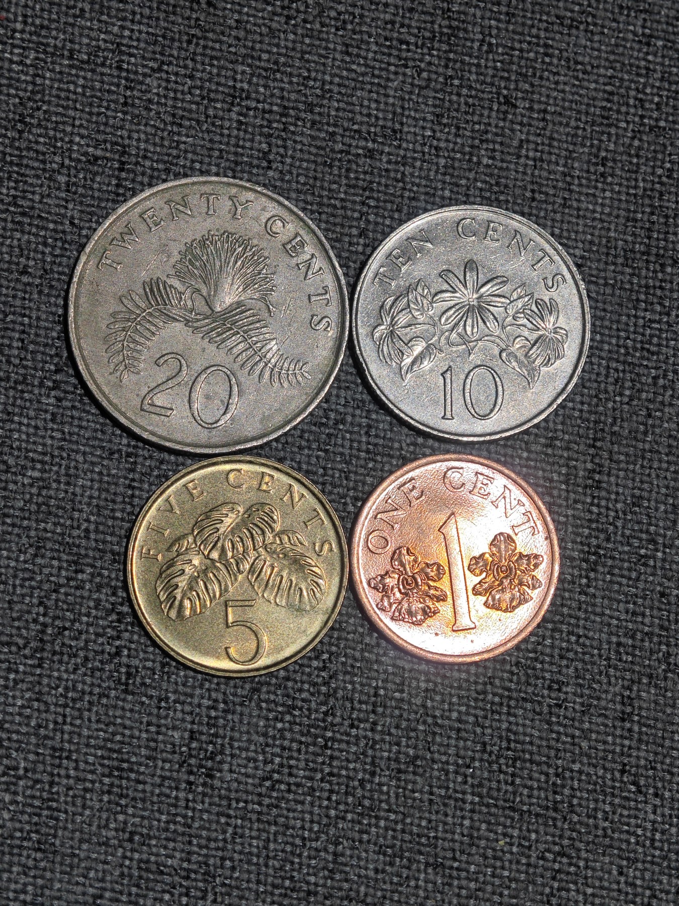 外国硬币收藏第5期 新加坡国徽一套20、10、5、1分4枚