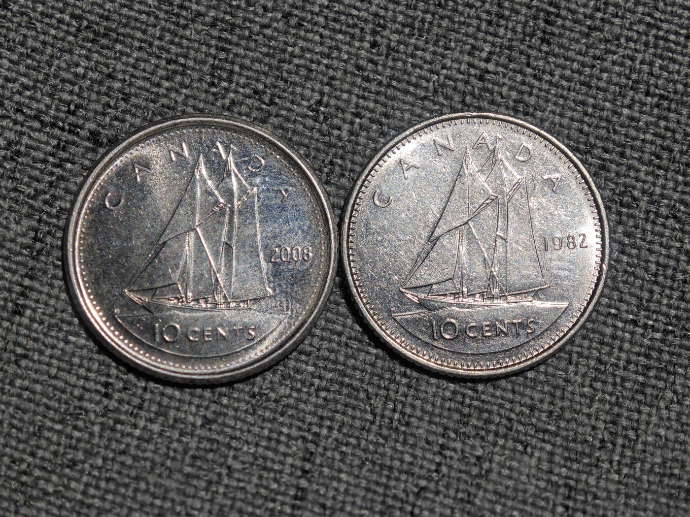 外国硬币收藏第5期 加拿大英国女王年轻、年老两版帆船10分2枚