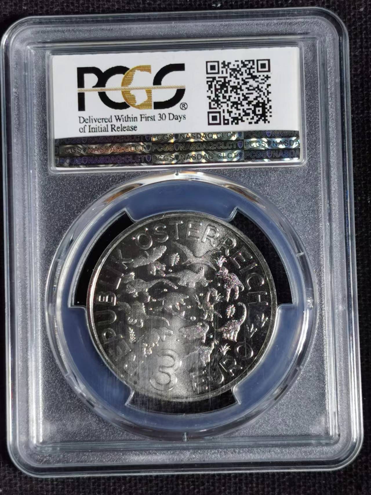 刘世昌艺术品销售中心～虎踞龙蟠*金杨在线联拍群第513期  奥地利2020年恐龙系列～沧龙3欧元【初打】纪念币（PCGS MS69 串号：86729242 ）1枚。