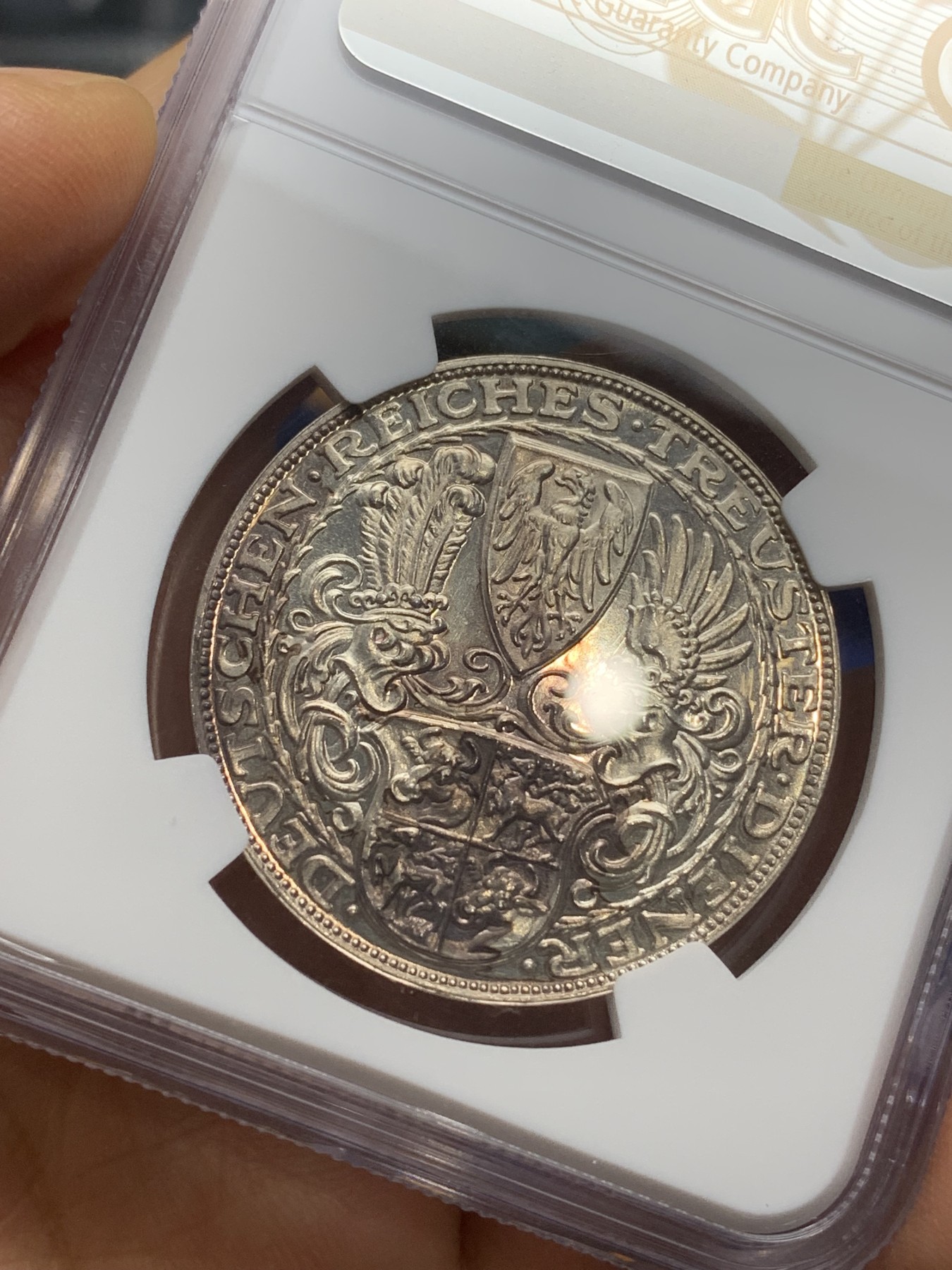 《竞宝斋》第224场-周日，周一，周二 3场 (全场包邮) NGC-MS61 德国 1927年 兴登堡5马克币章 打制精美 底板丝滑