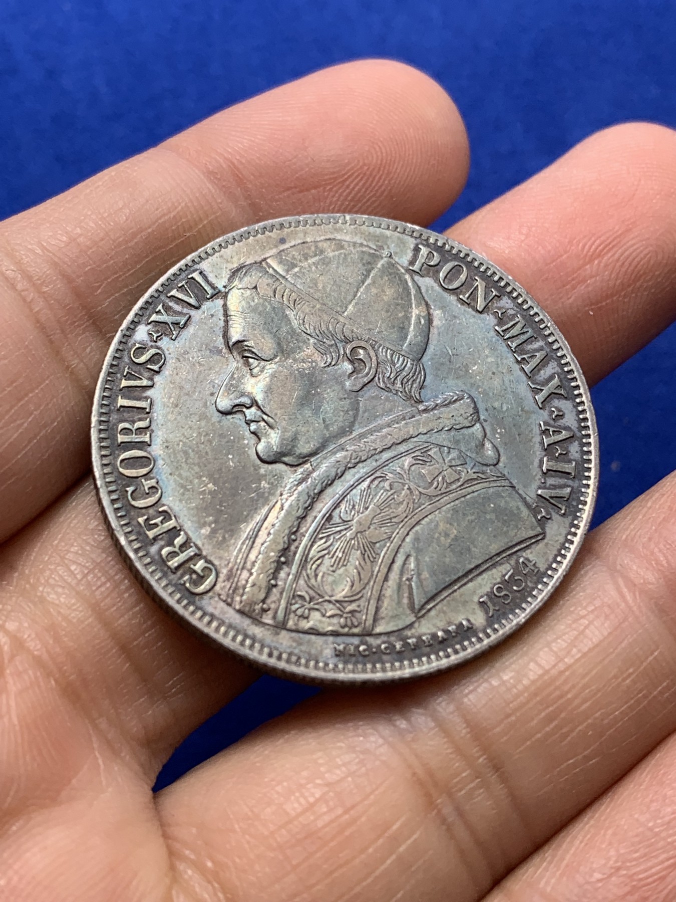 《竞宝斋》第224场-周日，周一，周二 3场 (全场包邮) 意大利教皇国1834年耶稣诞生纪念1斯库多大银币 原味好品