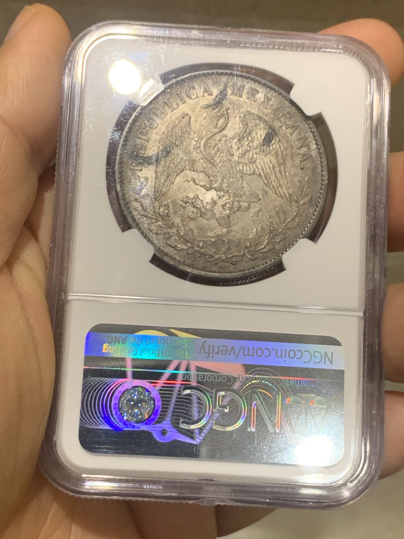 《竞宝斋》第224场-周日，周一，周二 3场 (全场包邮) NGC MS63 墨西哥1898年ZSFZ版直边鹰洋一比索银币 原铸版高分市面上见的不多 墨西哥本土ngc评级