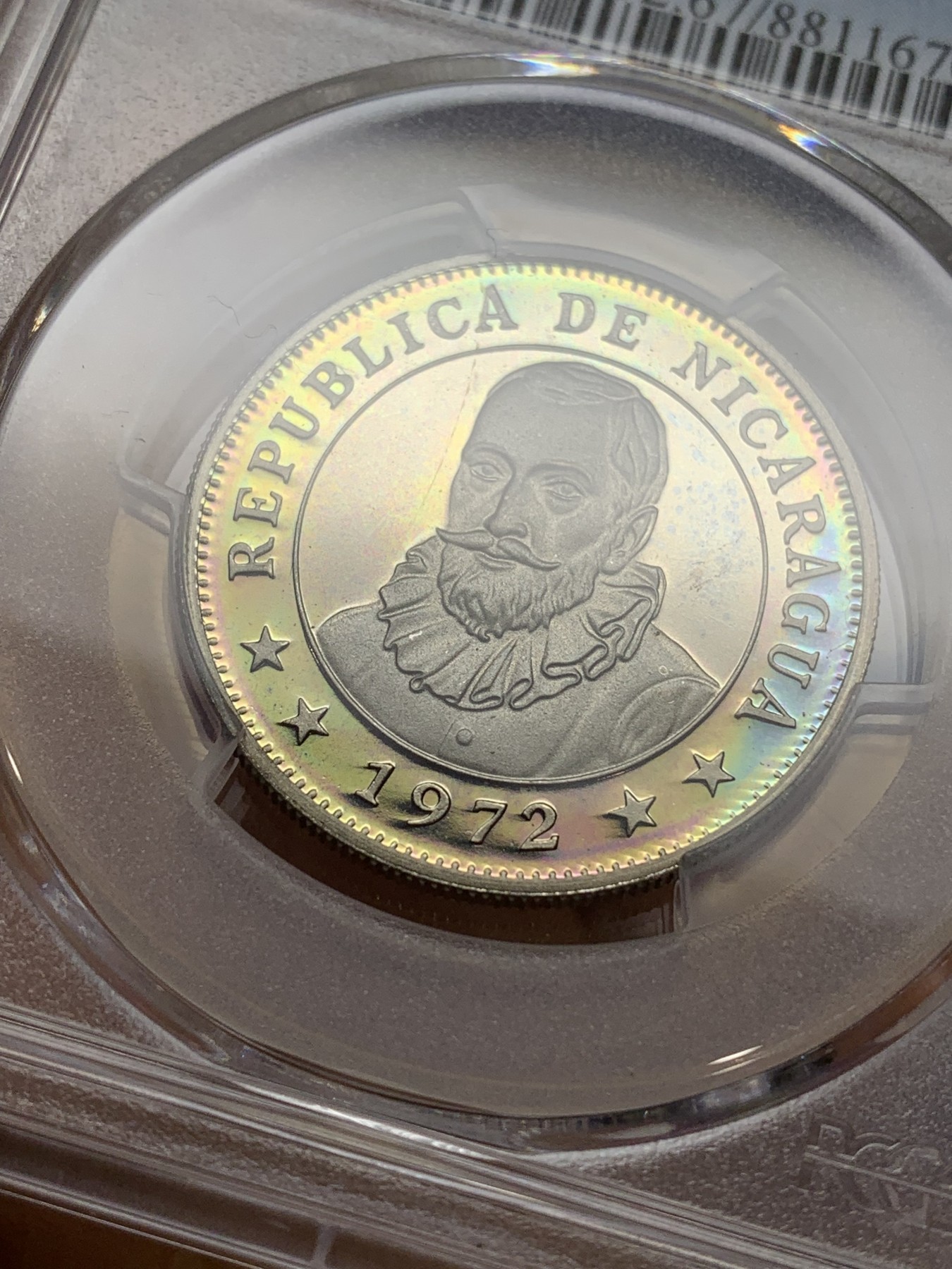 《竞宝斋》第224场-周日，周一，周二 3场 (全场包邮) PCGS金盾 PR67DCAM 尼加拉瓜1972年南美太阳神1科多巴精制镍币