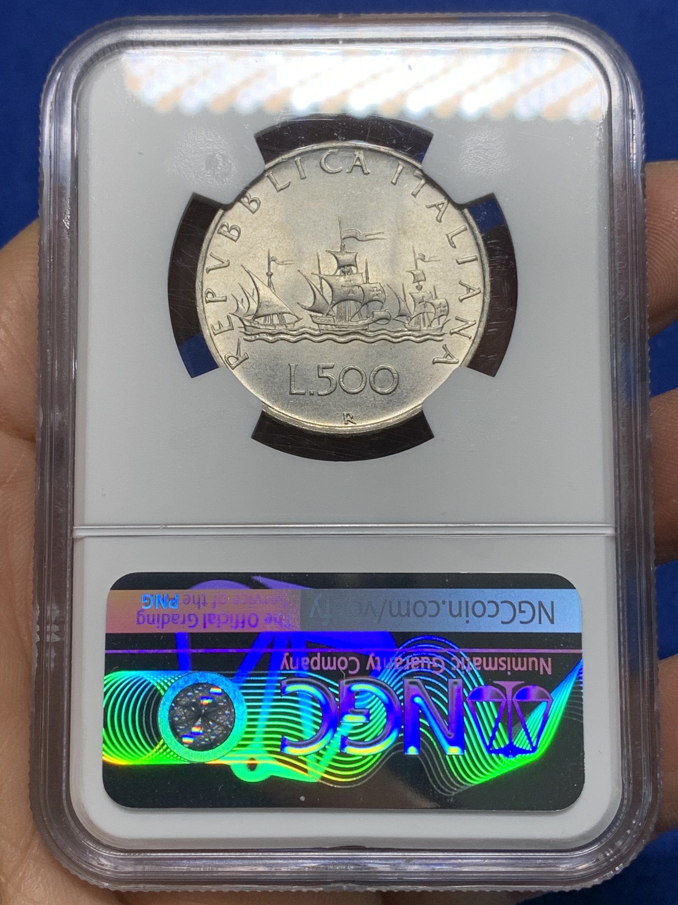 《竞宝斋》第224场-周日，周一，周二 3场 (全场包邮) NGC-MS65 意大利1960年人妻500里拉银币 亚军分 1958年开始发行，早期高分少，著名雕刻师Pietro Giampaoli以自己妻子为原型设计