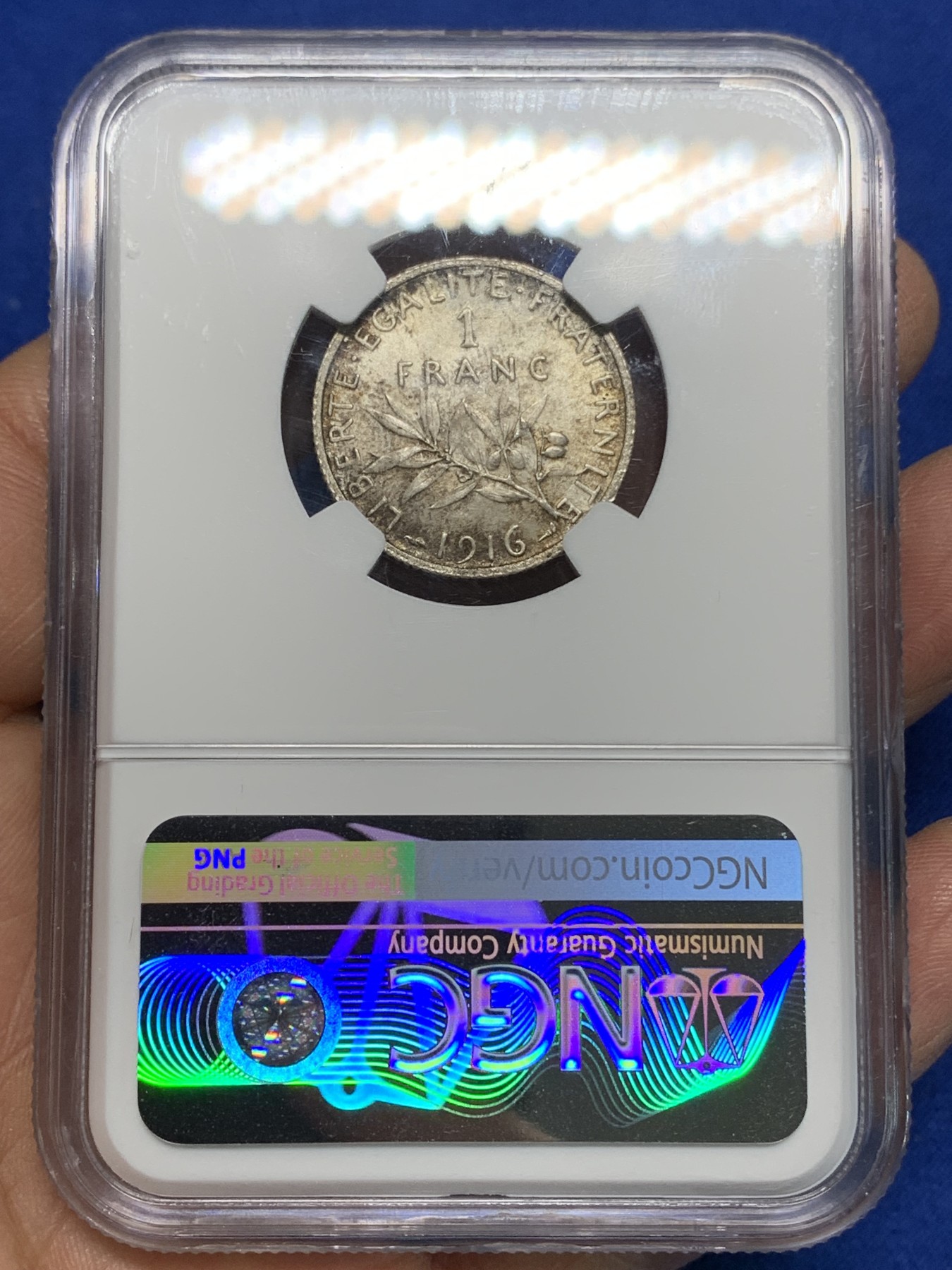 《竞宝斋》第224场-周日，周一，周二 3场 (全场包邮) NGC MS65 法国1916年播种女神1法郎银币 高分不易 值得收藏