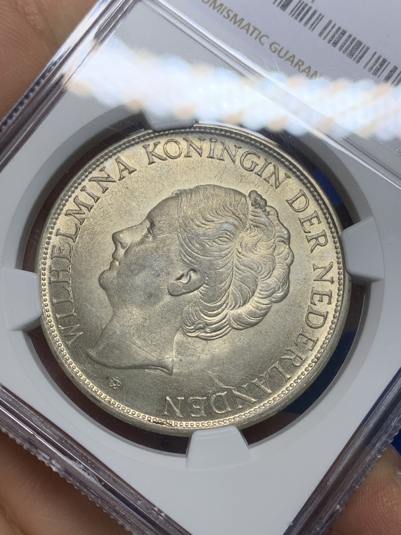 《竞宝斋》第224场-周日，周一，周二 3场 (全场包邮) NGC-MS62 荷属东印度1943年威廉明娜女王2.5盾大银币