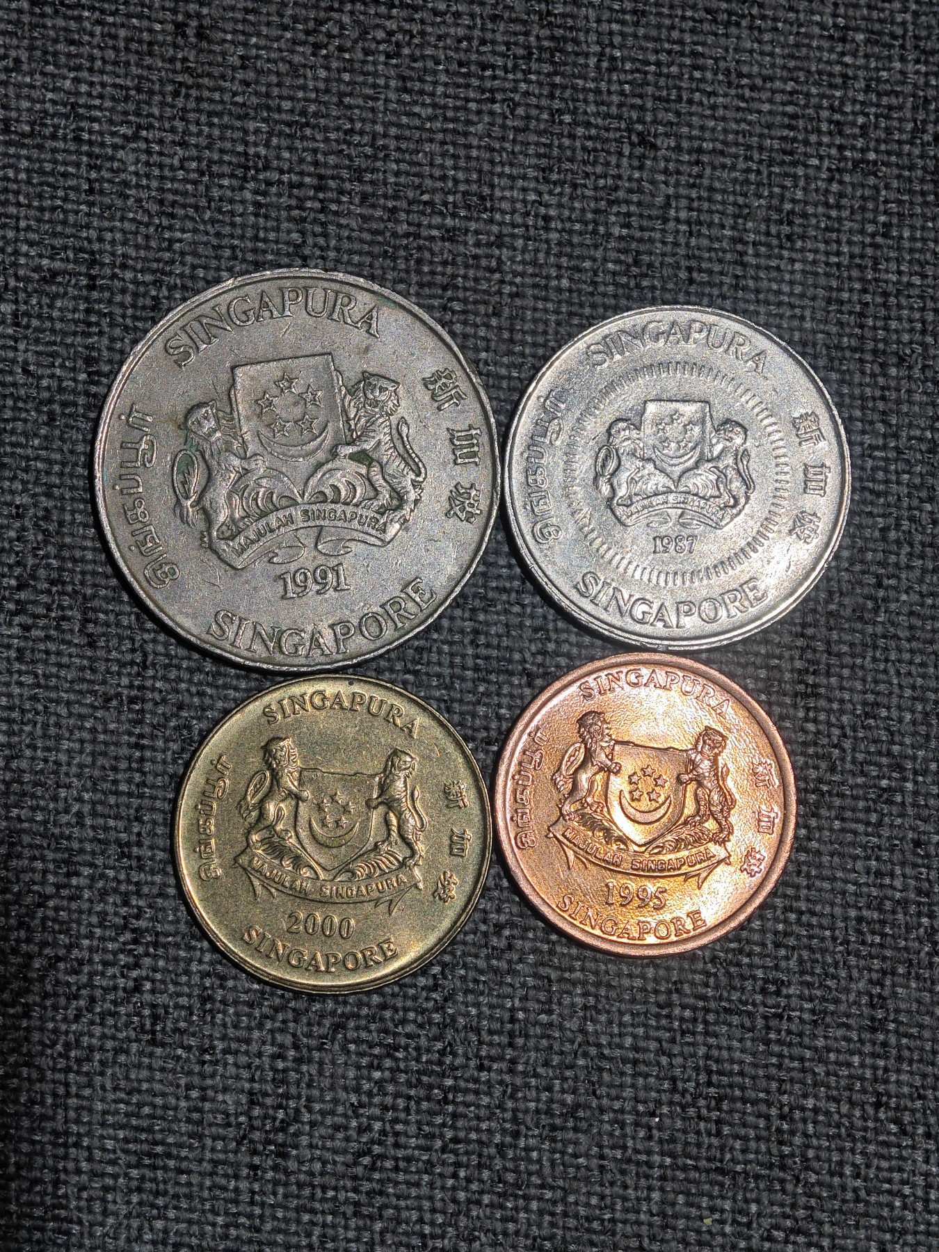 外国硬币收藏第5期 新加坡国徽一套20、10、5、1分4枚