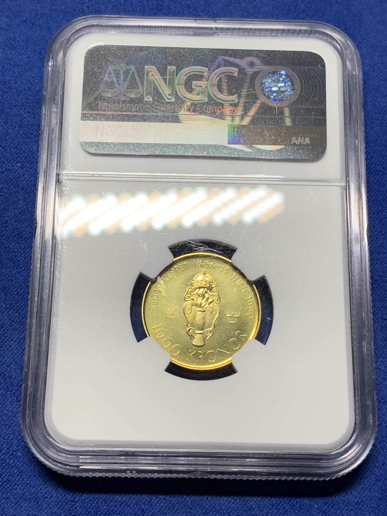 《竞宝斋》第224场-周日，周一，周二 3场 (全场包邮) NGC-MS66 瑞典1990年瓦萨号战舰1000克朗金币 5.8克 900金 少见品种 品相极好