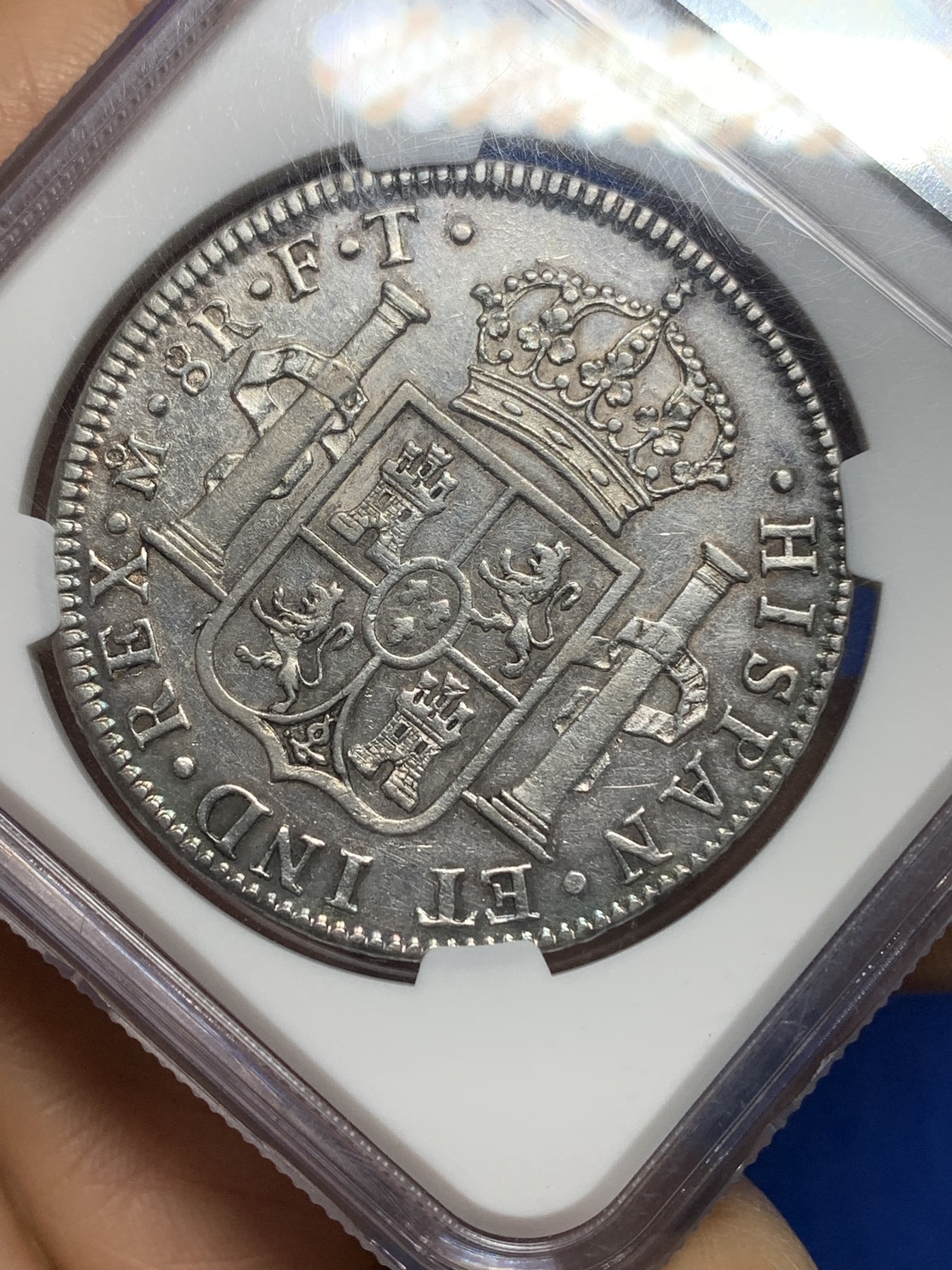 《竞宝斋》第224场-周日，周一，周二 3场 (全场包邮) NGC-XFD 西属墨西哥 1802年 8R 卡洛斯四世双柱 银币 底板干净