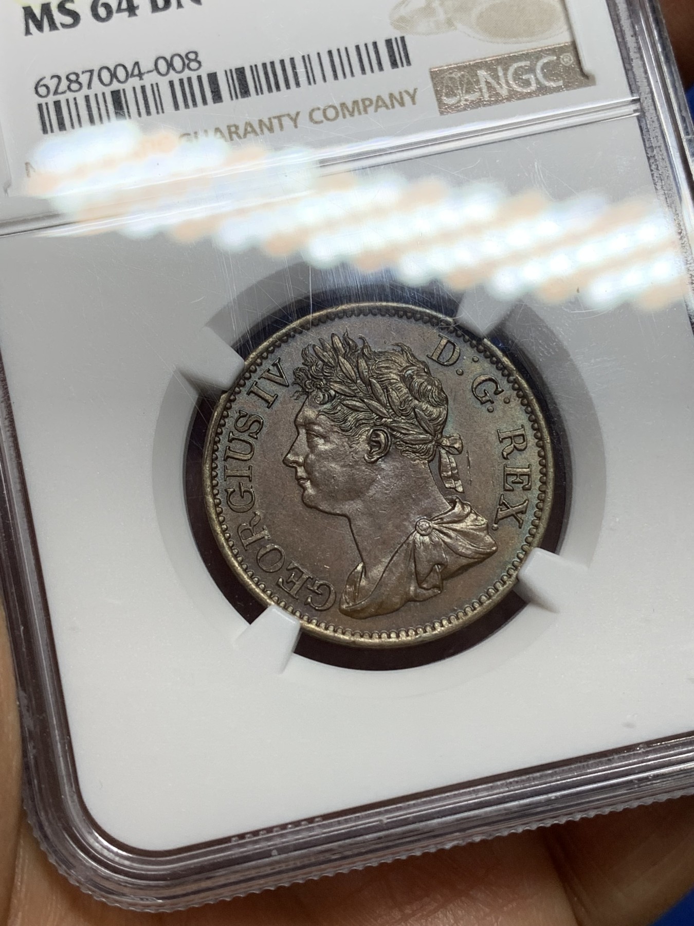 《竞宝斋》第224场-周日，周一，周二 3场 (全场包邮) NGC MS64 BN 爱尔兰 1823 乔四 半便士铜币 巧克力包浆 细节近乎完美 难得状态 通常能见到都是VF级的状态 这枚不可错过