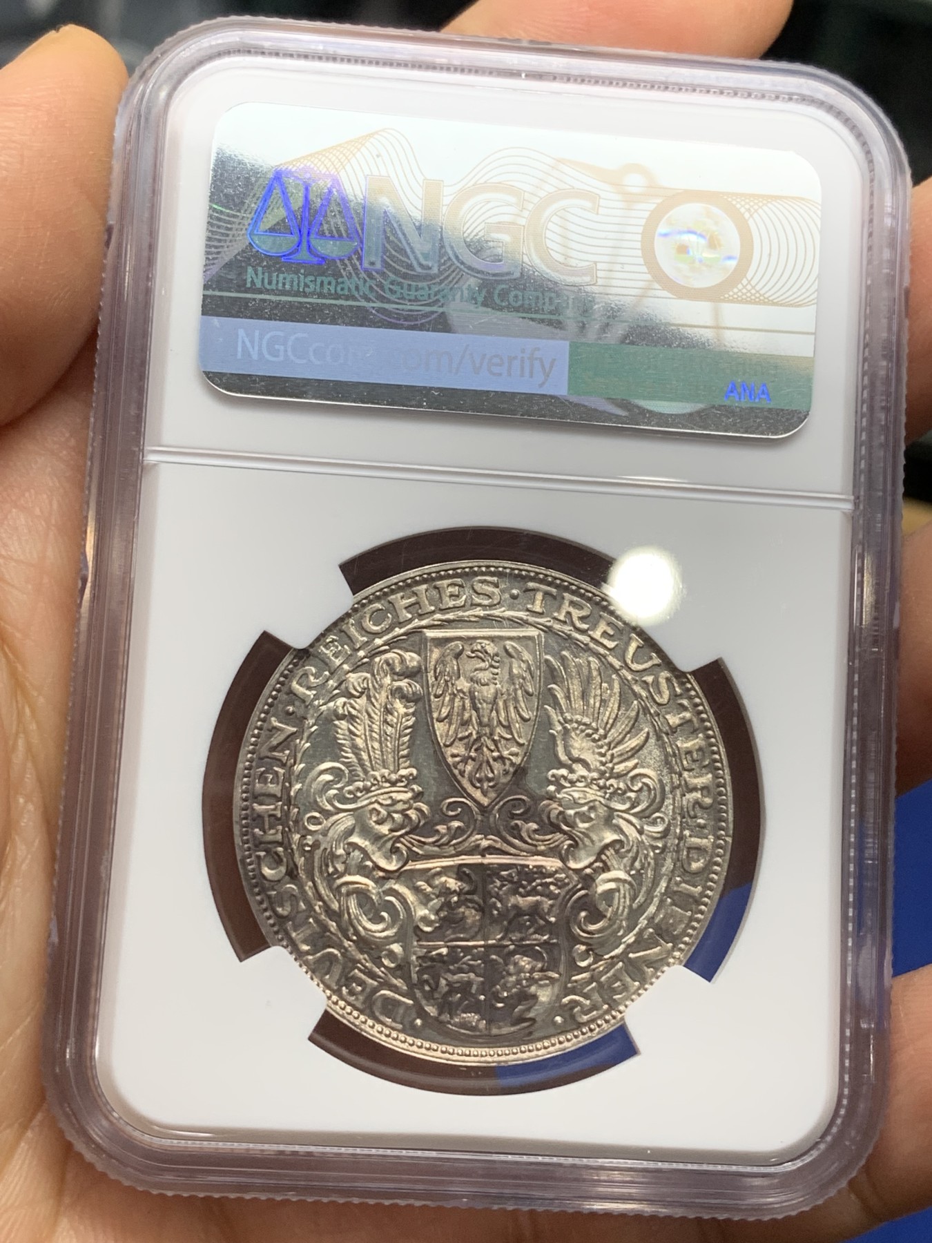 《竞宝斋》第224场-周日，周一，周二 3场 (全场包邮) NGC-MS61 德国 1927年 兴登堡5马克币章 打制精美 底板丝滑