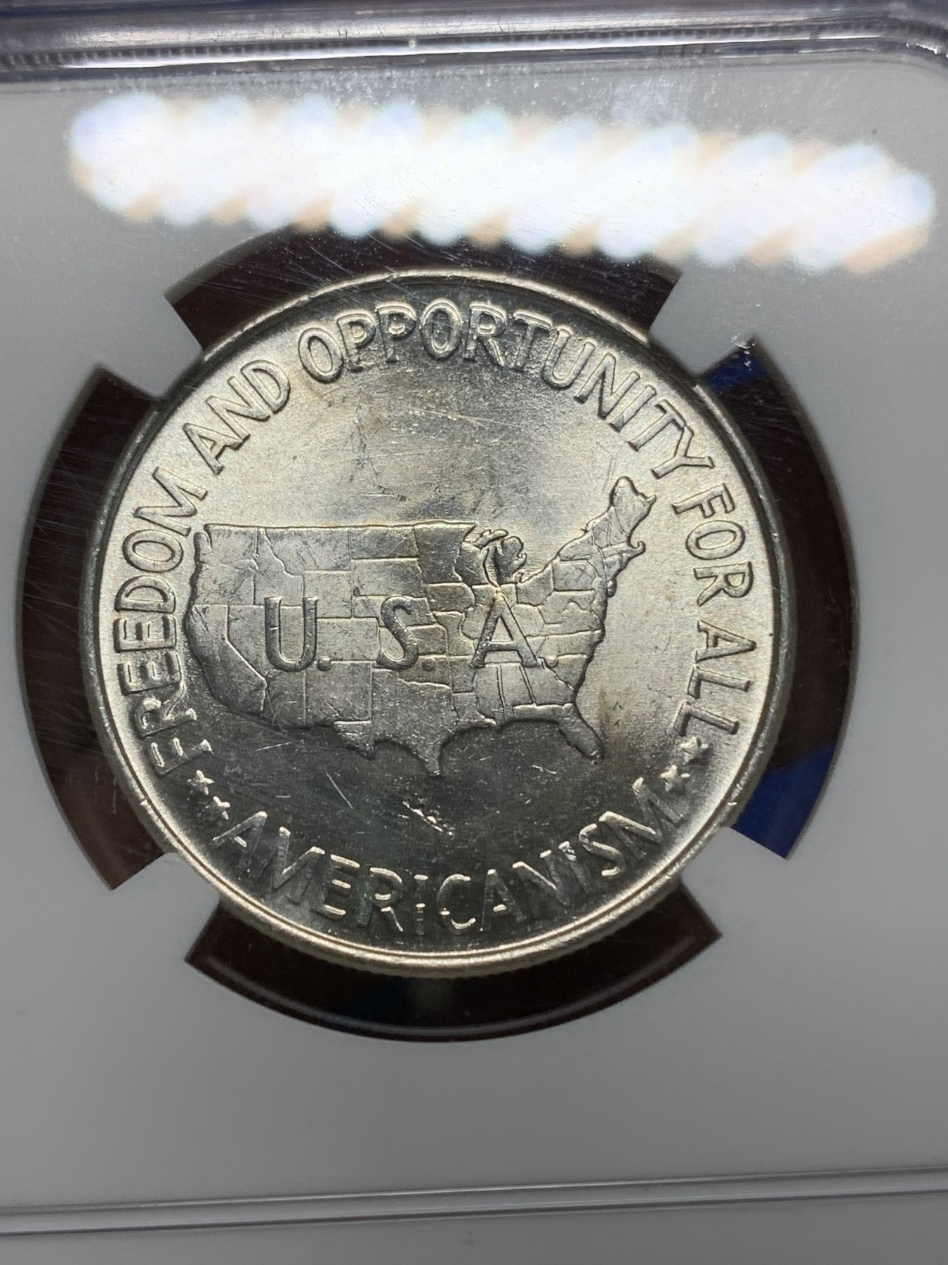 《竞宝斋》第224场-周日，周一，周二 3场 (全场包邮) NGC MS63 1952年美国卡佛华盛顿半美元银币