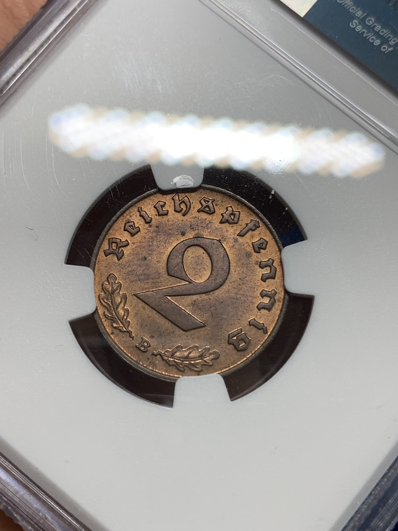 《竞宝斋》第224场-周日，周一，周二 3场 (全场包邮) NGC MS63RB 1939B德国2芬尼 高分难求