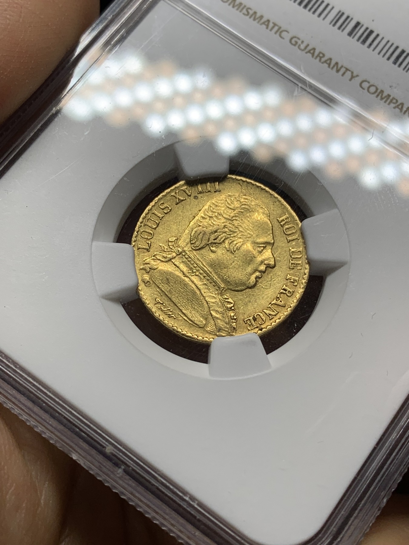 《竞宝斋》第224场-周日，周一，周二 3场 (全场包邮) NGC AU53 法国1814年K版路易十八军装20法郎金币，少见厂