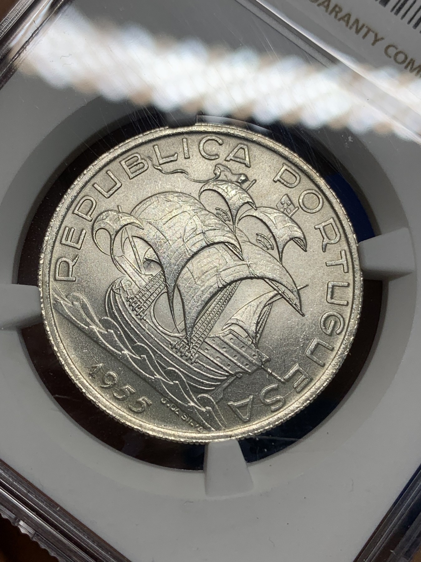 《竞宝斋》第224场-周日，周一，周二 3场 (全场包邮) NGC MS65 葡萄牙1955年大帆船10埃斯库多银币