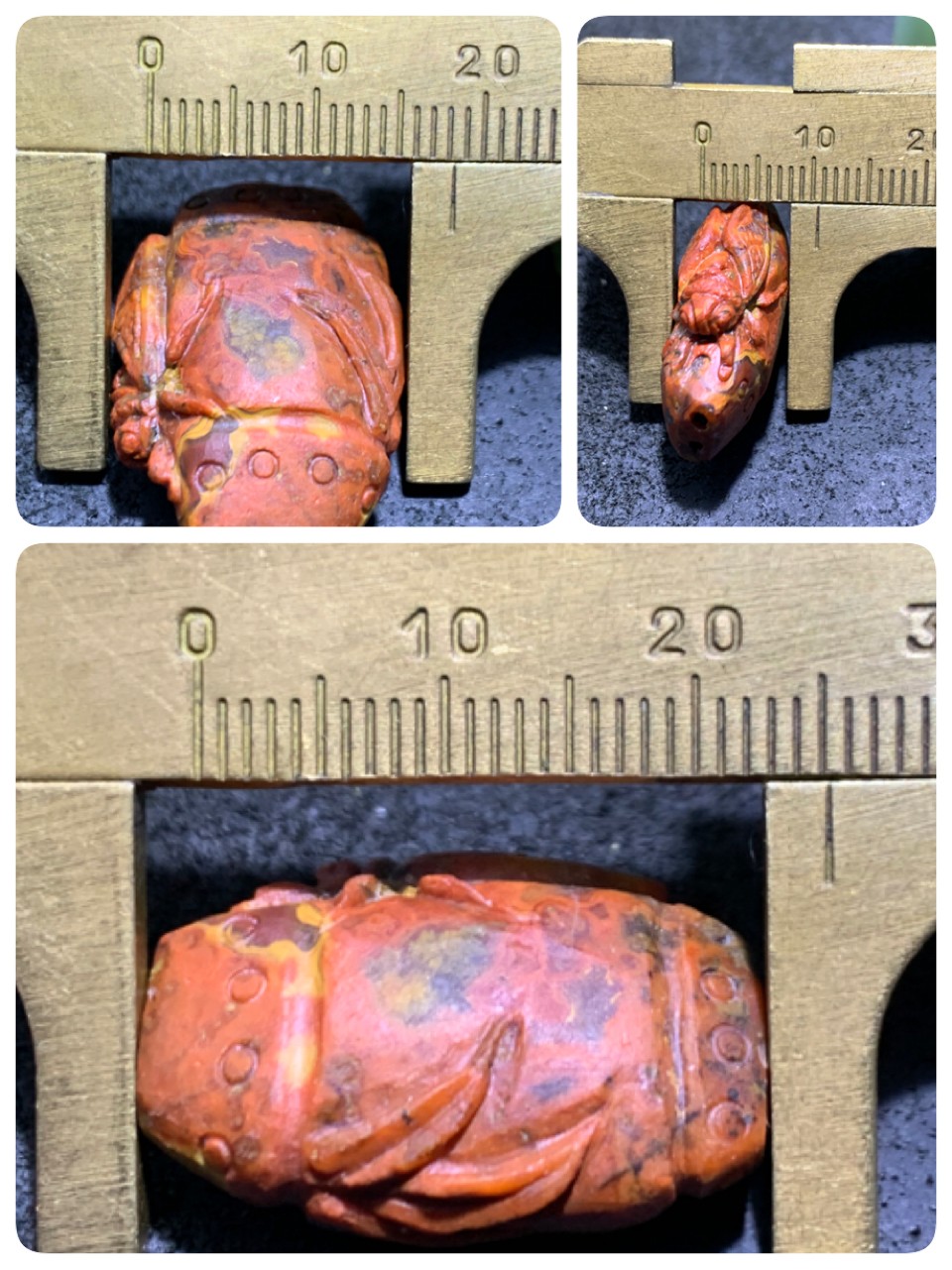 精美亚光战国红玛瑙手工雕刻竹节蝉吊坠一个(寓意，节节高升，一鸣惊人）