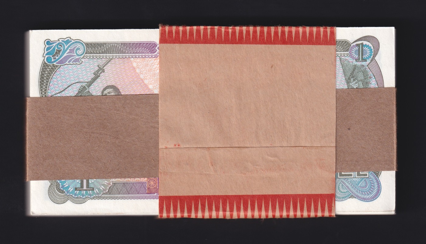 草稿银行第十五期国内外钞票拍卖 朝鲜1978年1圆券 绿色文字戳 资本主义国家旅客外汇券 100张连号 341901-342000 全新原票