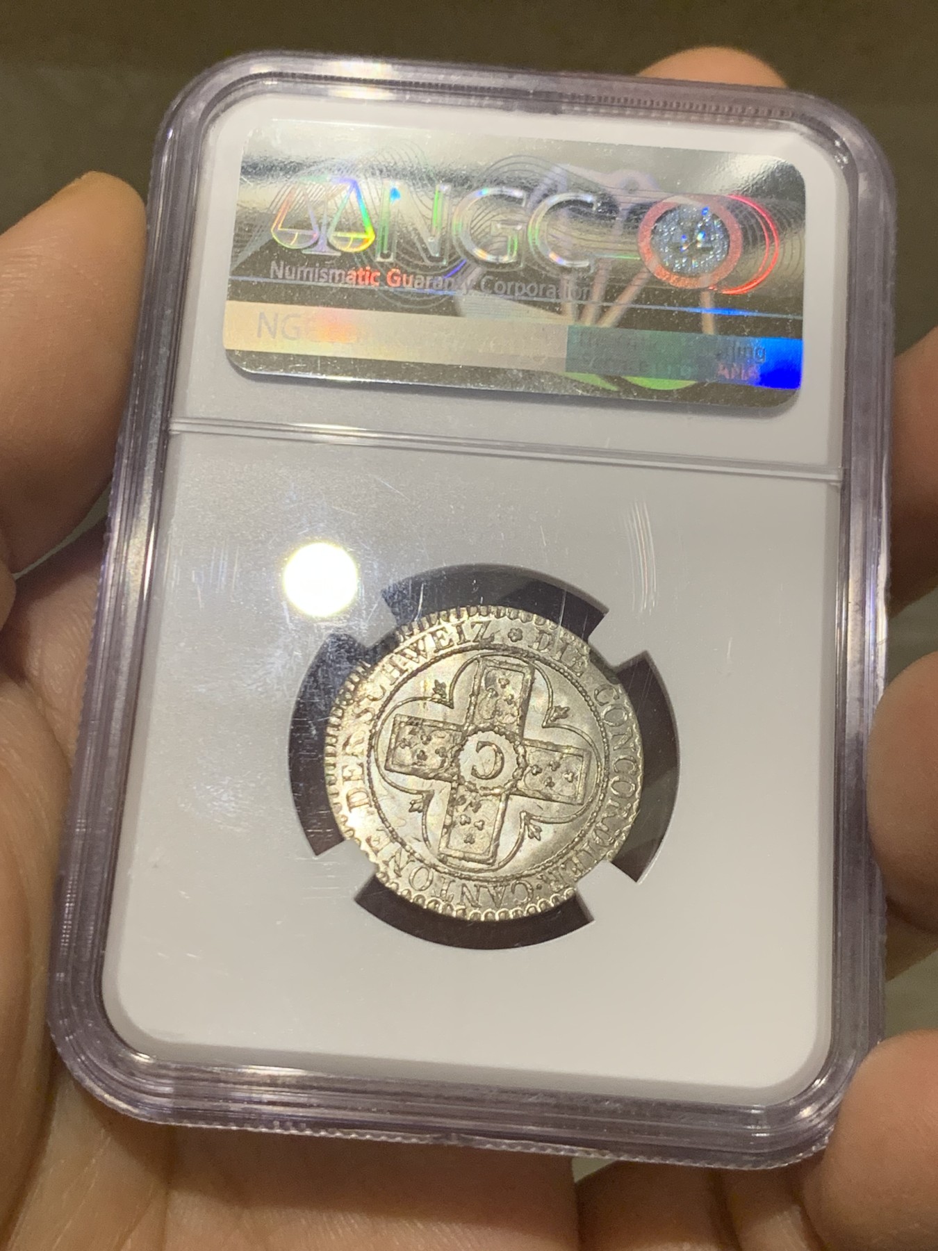 《竞宝斋》第224场-周日，周一，周二 3场 (全场包邮) NGC-MS67 1826年瑞士阿尔高1巴增银币 极品，冠军分，底板完美，近200年历史的币还能保存的如此之好，非常难得