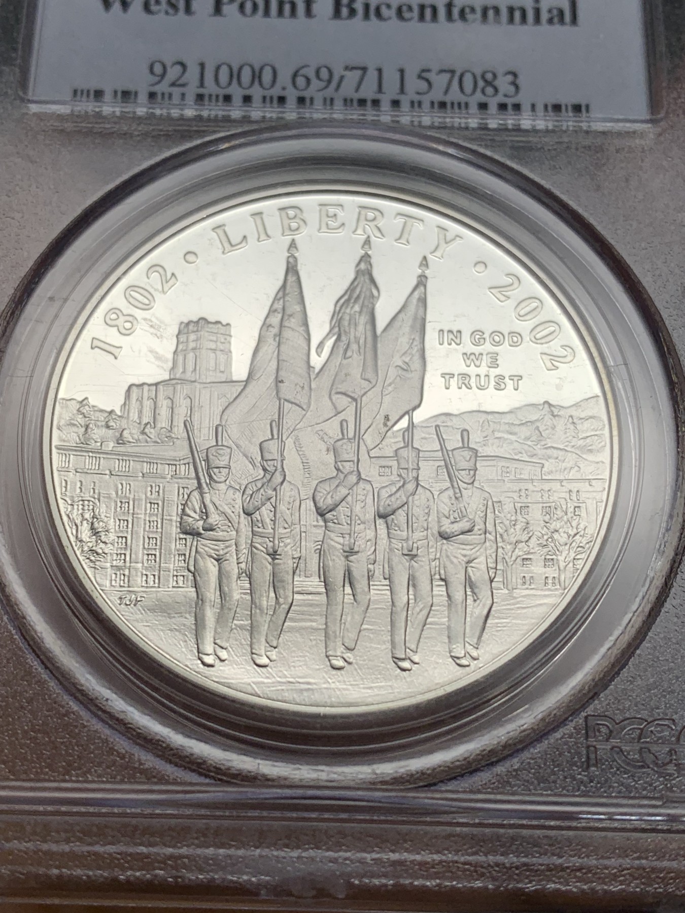 《竞宝斋》第224场-周日，周一，周二 3场 (全场包邮) PCGS-PR69DCAM 美国2002年西点军校建立200周年纪念精制银币，克劳斯获奖币